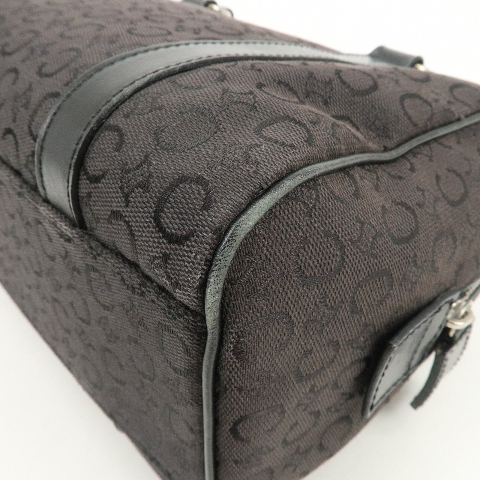 CELINE C Macadam Canvas Leather Boston Bag Hand Bag Black