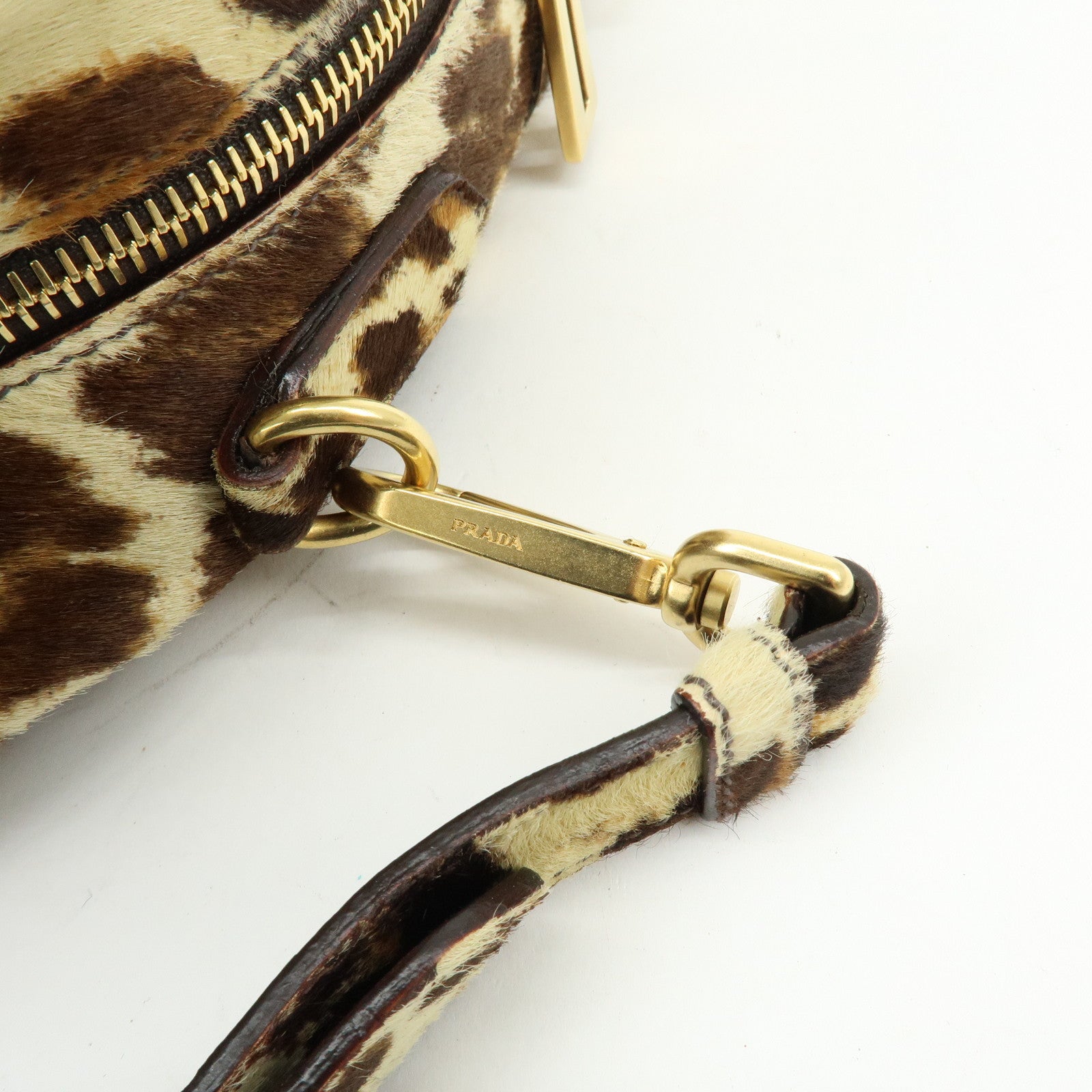 PRADA Pony Hair Leopard 2Way Boston Bag Shoulder Bag Brown BL0429