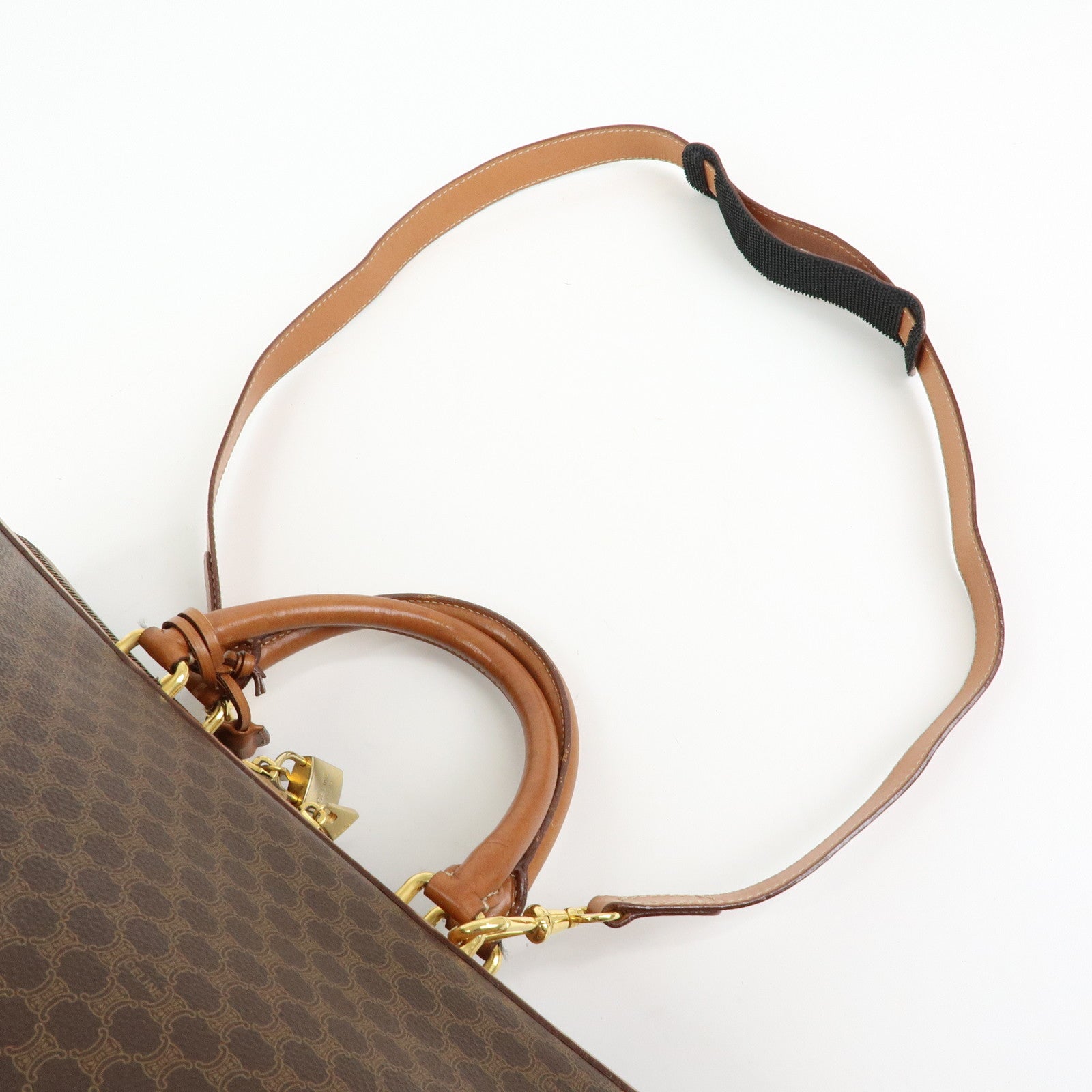 CELINE Macadam PVC Leather 2WAY Bag Boston Bag Shoulder Bag Brown
