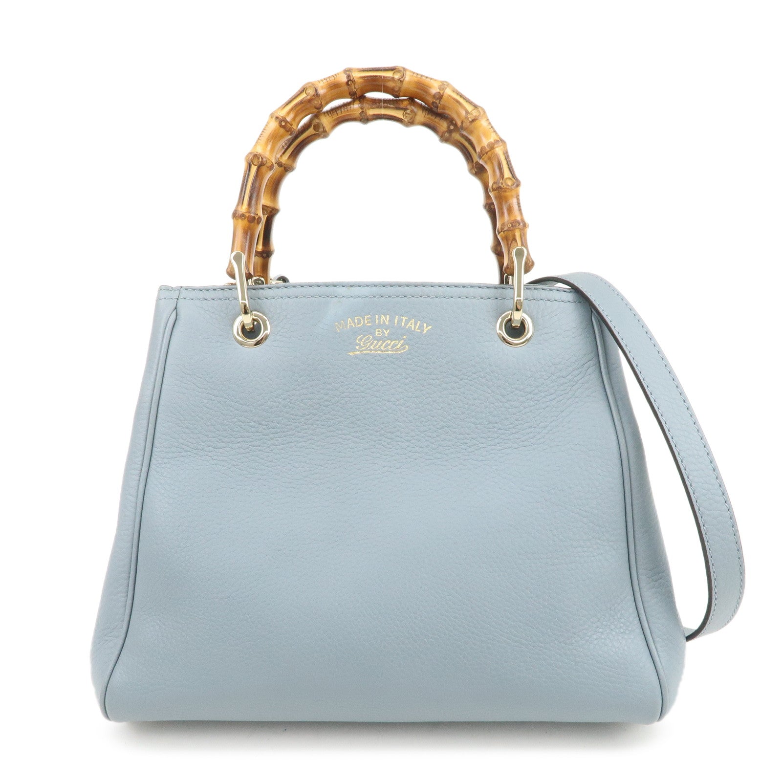 GUCCI Bamboo Leather 2Way Bag Hand Shoulder Bag Light Blue 336032