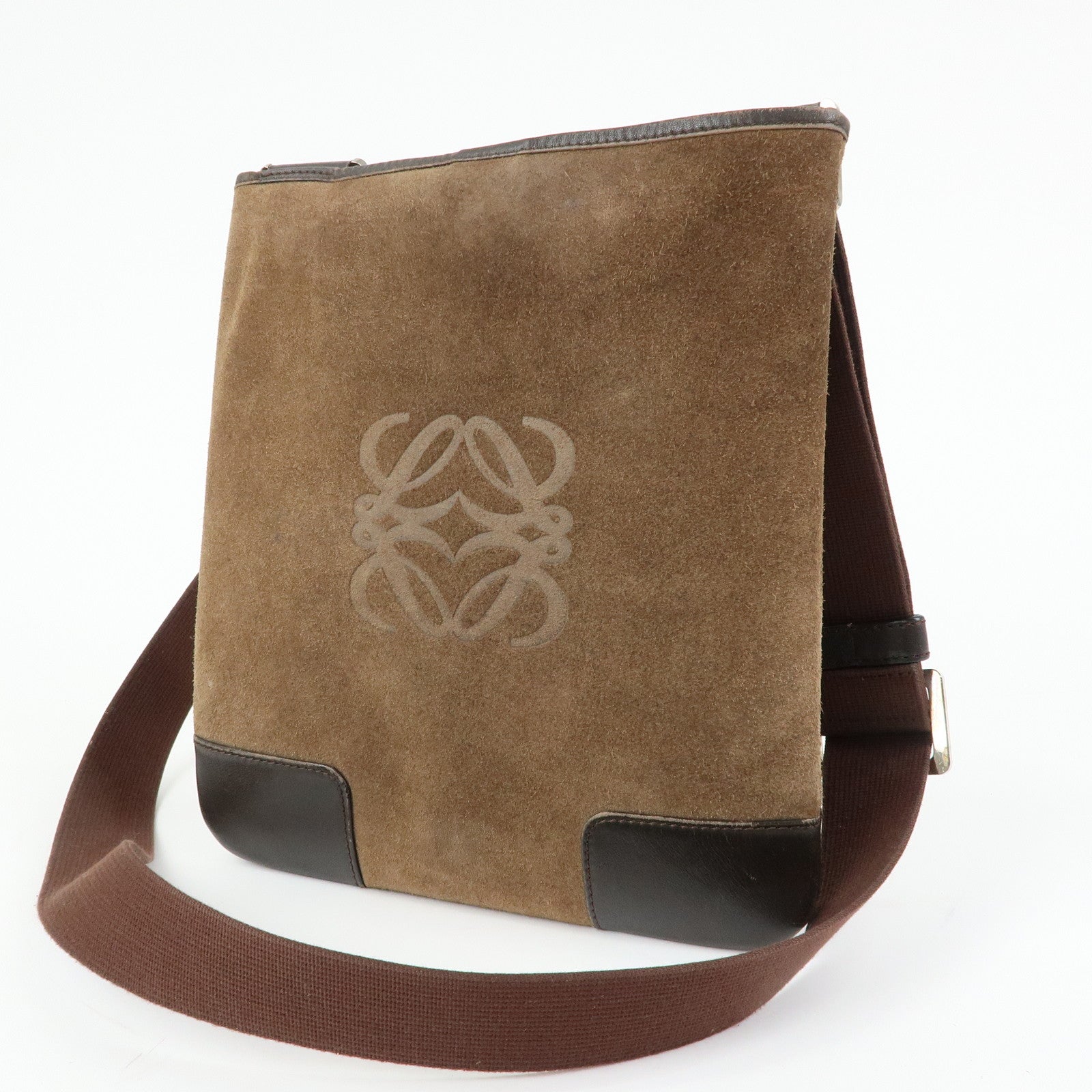 LOEWE Anagram Suede Leather Shoulder Bag Crossbody Bag Brown