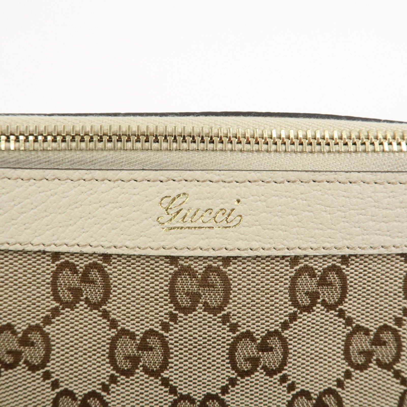 GUCCI Abbey GG Canvas Leather Tote Bag Hand Bag Brown Ivory 141470