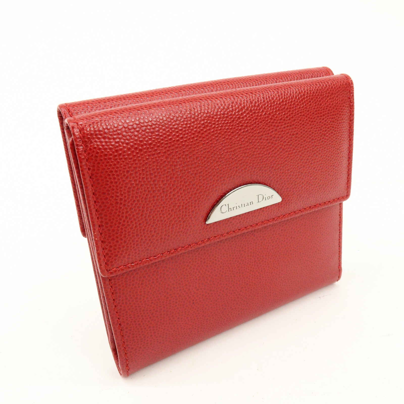 Christian Dior Logo Leather Bi-fold Compact Wallet Red