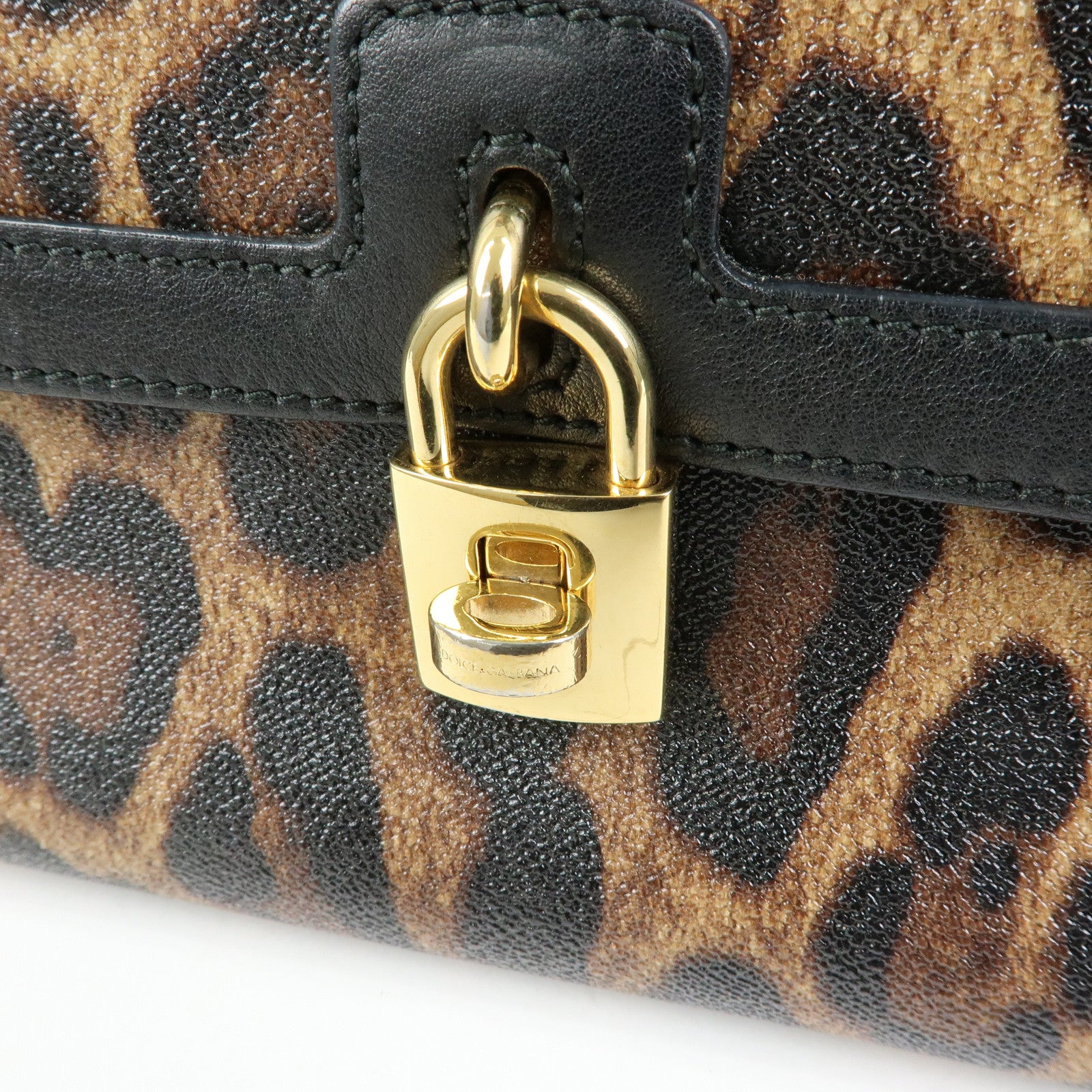 Dolce&Gabbana Leopard PVC Leather 2Way Bag Hand Bag Brown Black