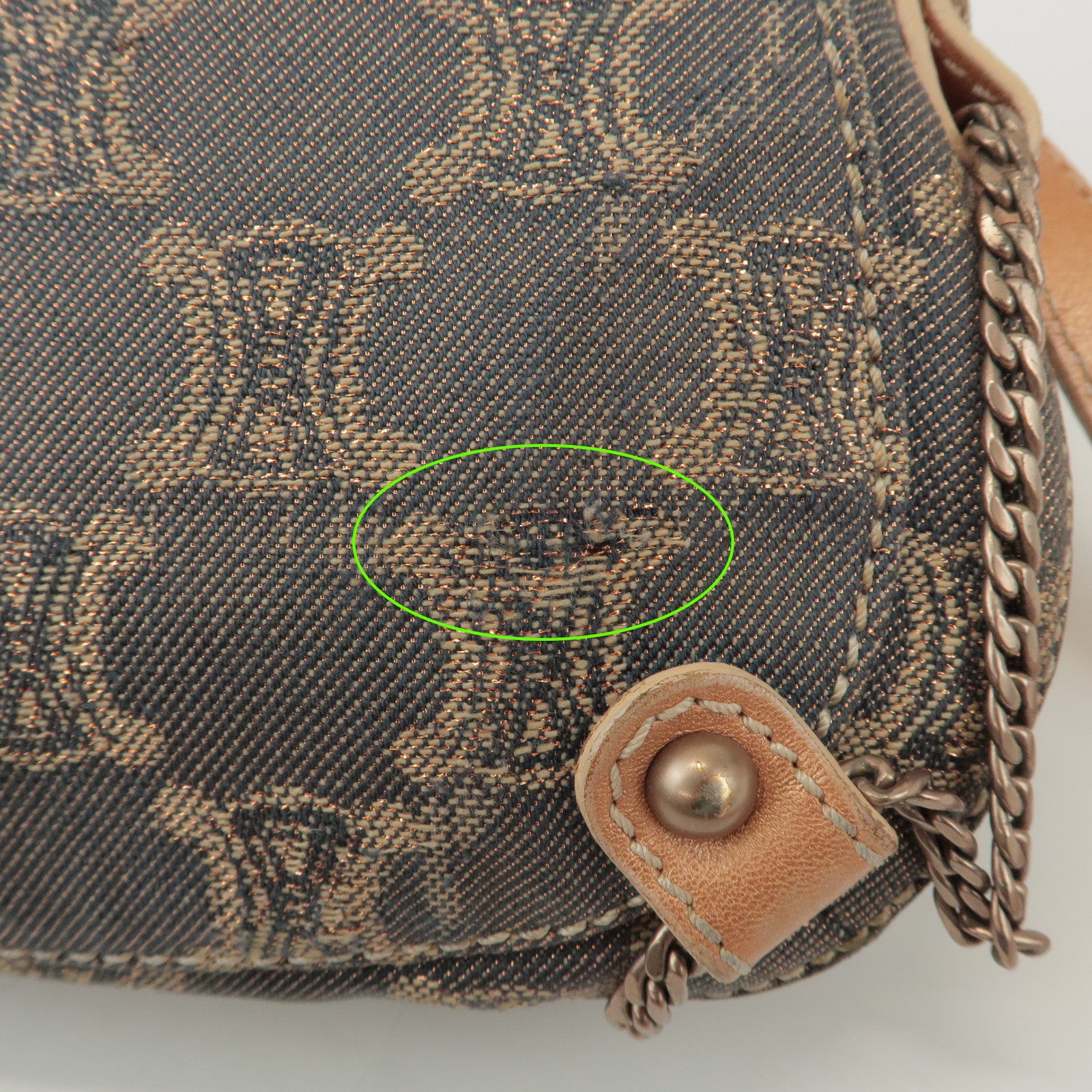 CELINE Macadam Denim Leather Shoulder Bag Metallic Pink Beige