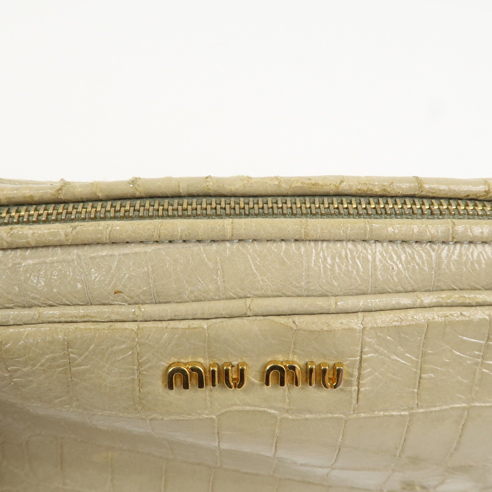 MIU MIU Patent Leather Shoulder Bag Crossbody Bag Beige 5N1477