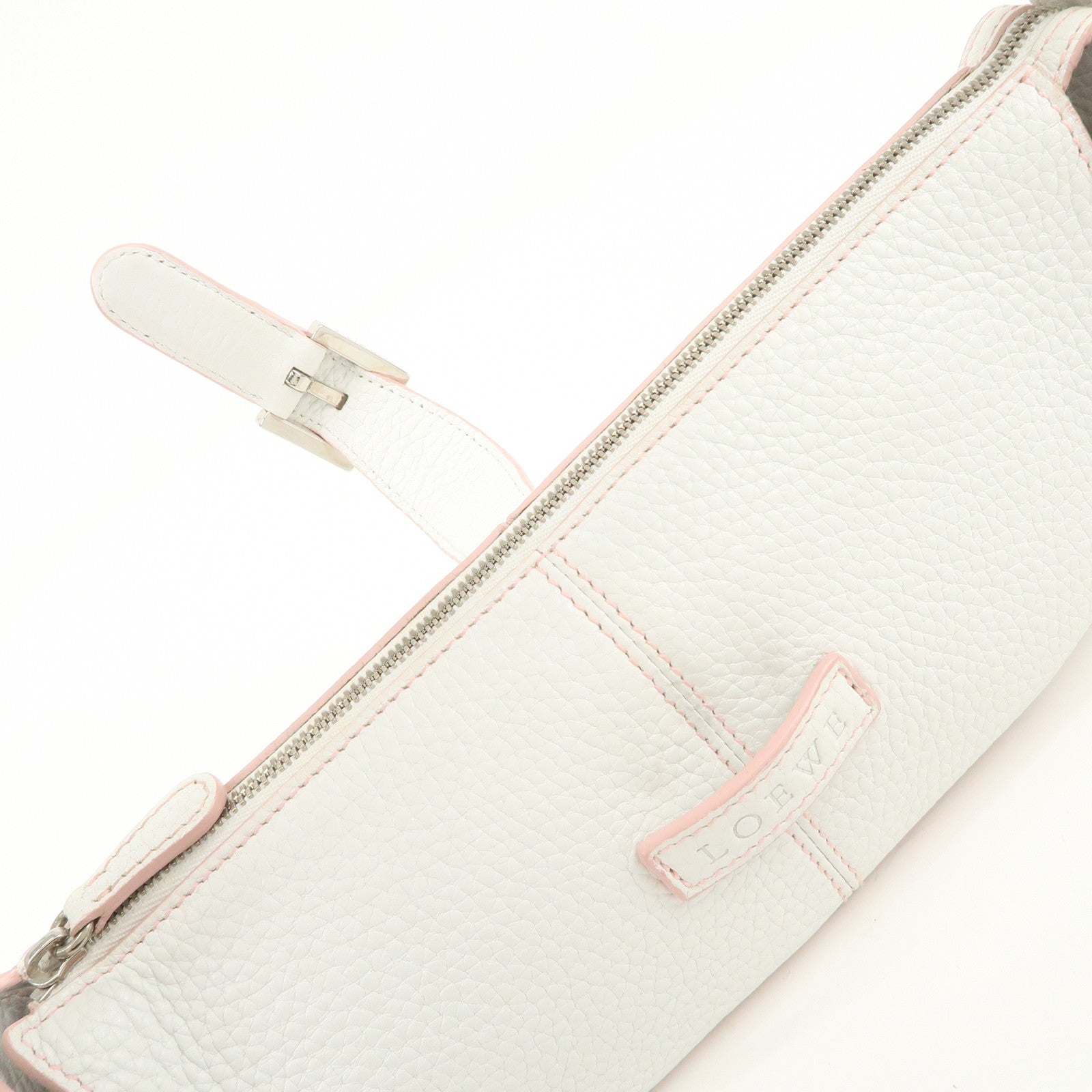 LOEWE Senda Leather Shoulder Bag Hand Bag Half Moon White