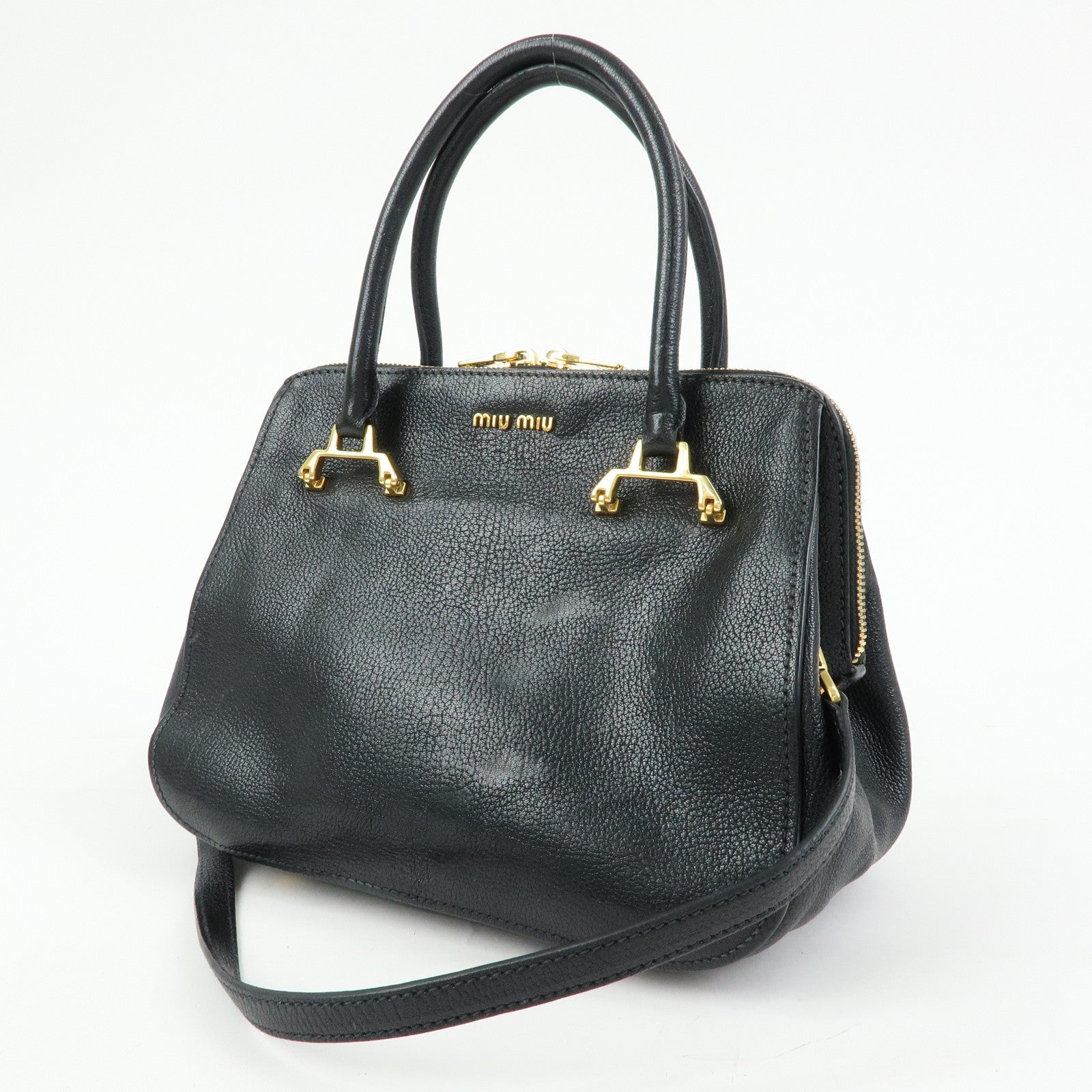 MIU MIU Madras Leather 2Way Bag Hand Bag Shoulder Bag Black