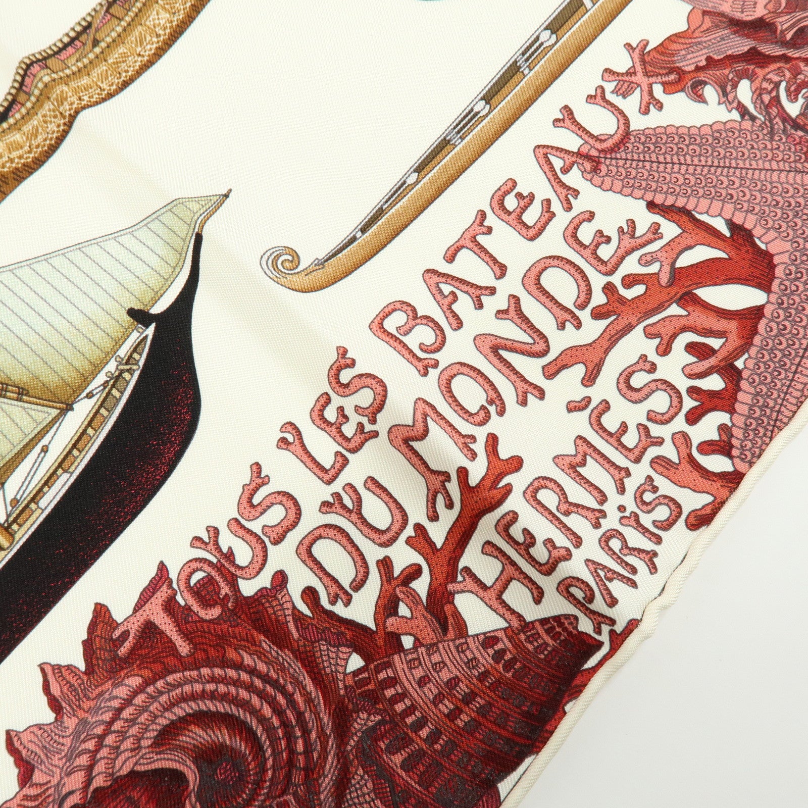 HERMES Carre 90 Silk 100% Scarf Tous Les Bateaux du Monde White Red