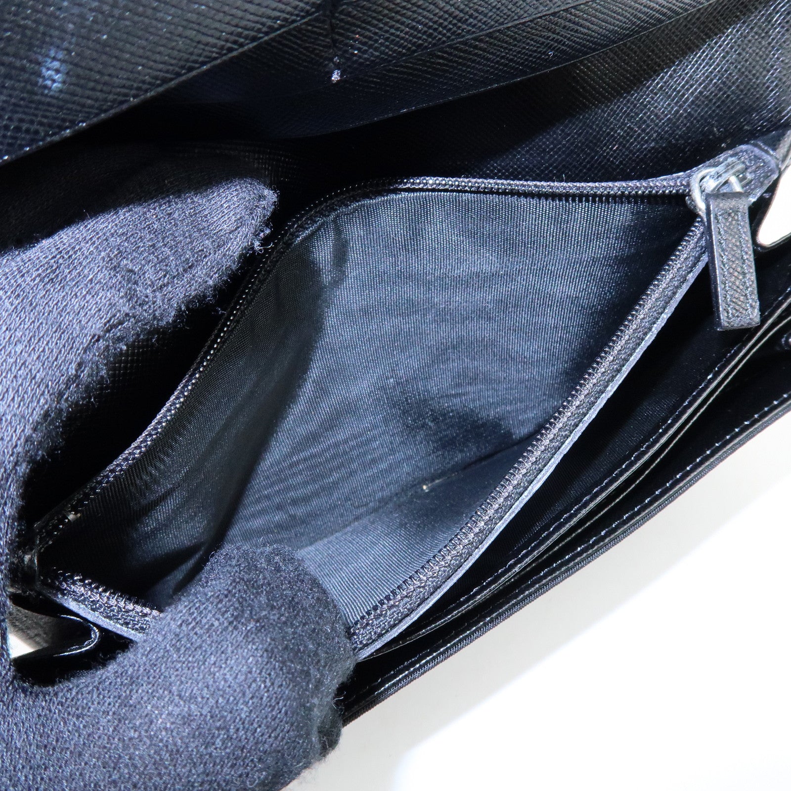 PRADA Triagle Logo Nylon Saffiano Leather Long Wallet Black