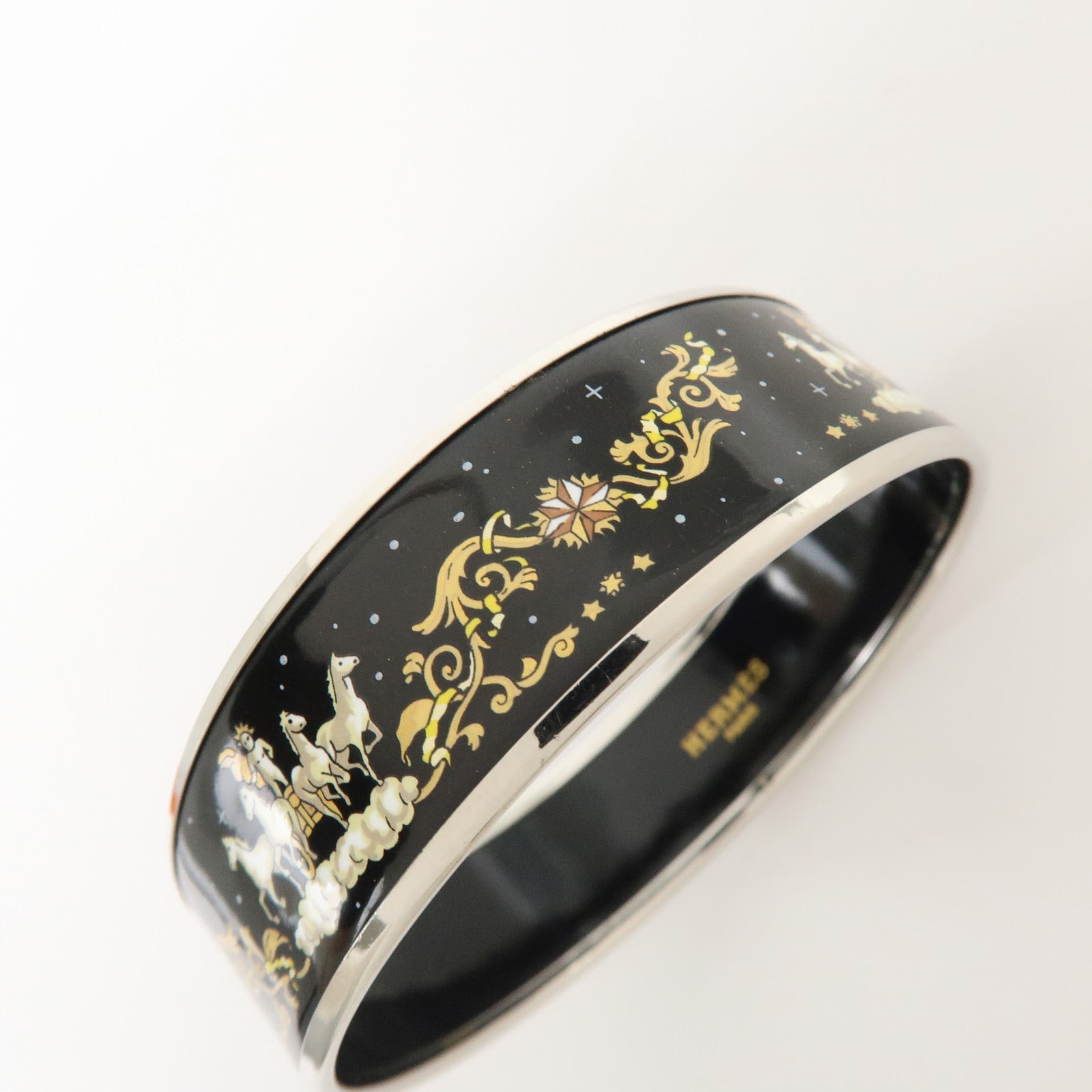 HERMES Email GM Plated Bangle Bracelet Horse Bangle Black Silver