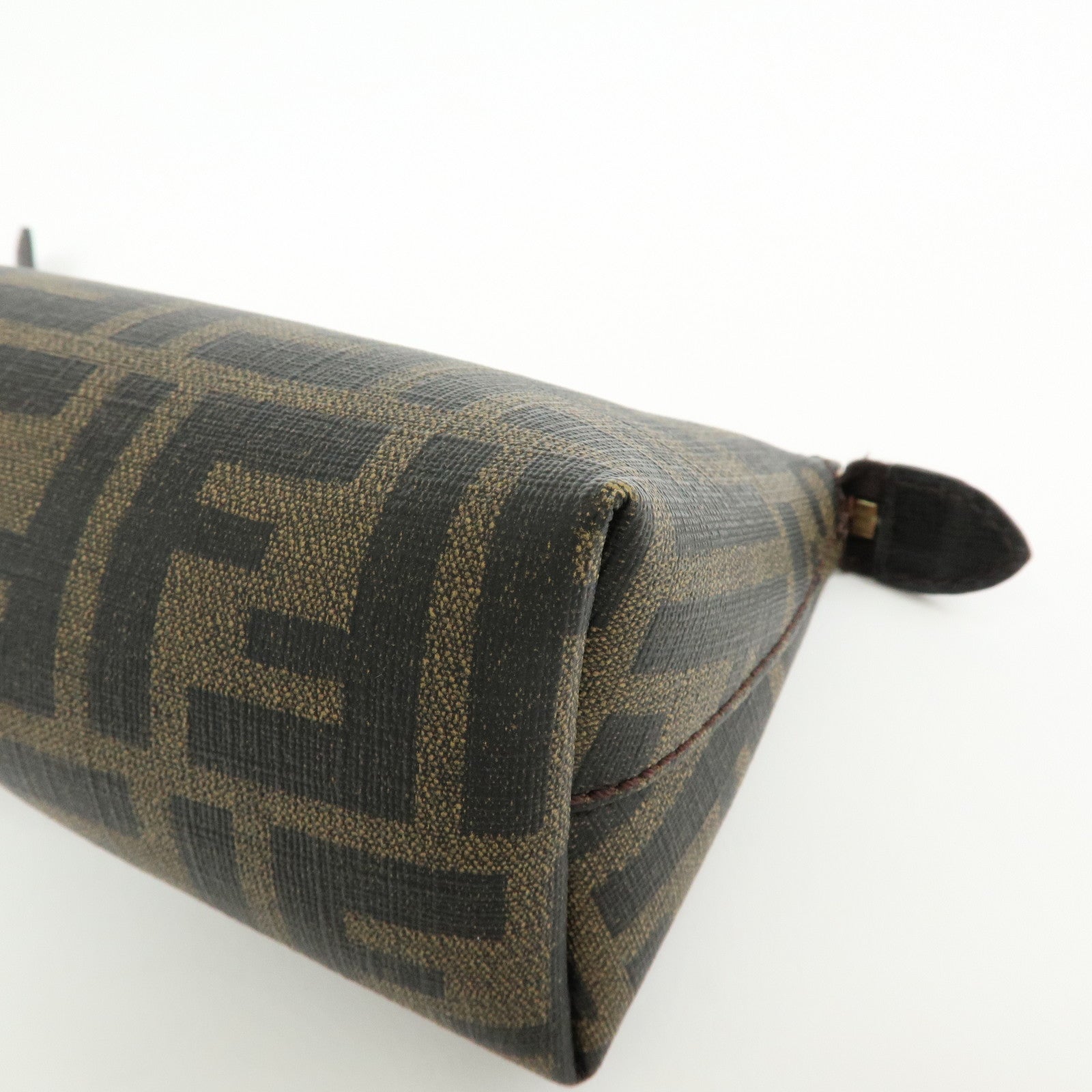 FENDI Zucca PVC Leather Cosmetic Pouch Brown Black 7N0074