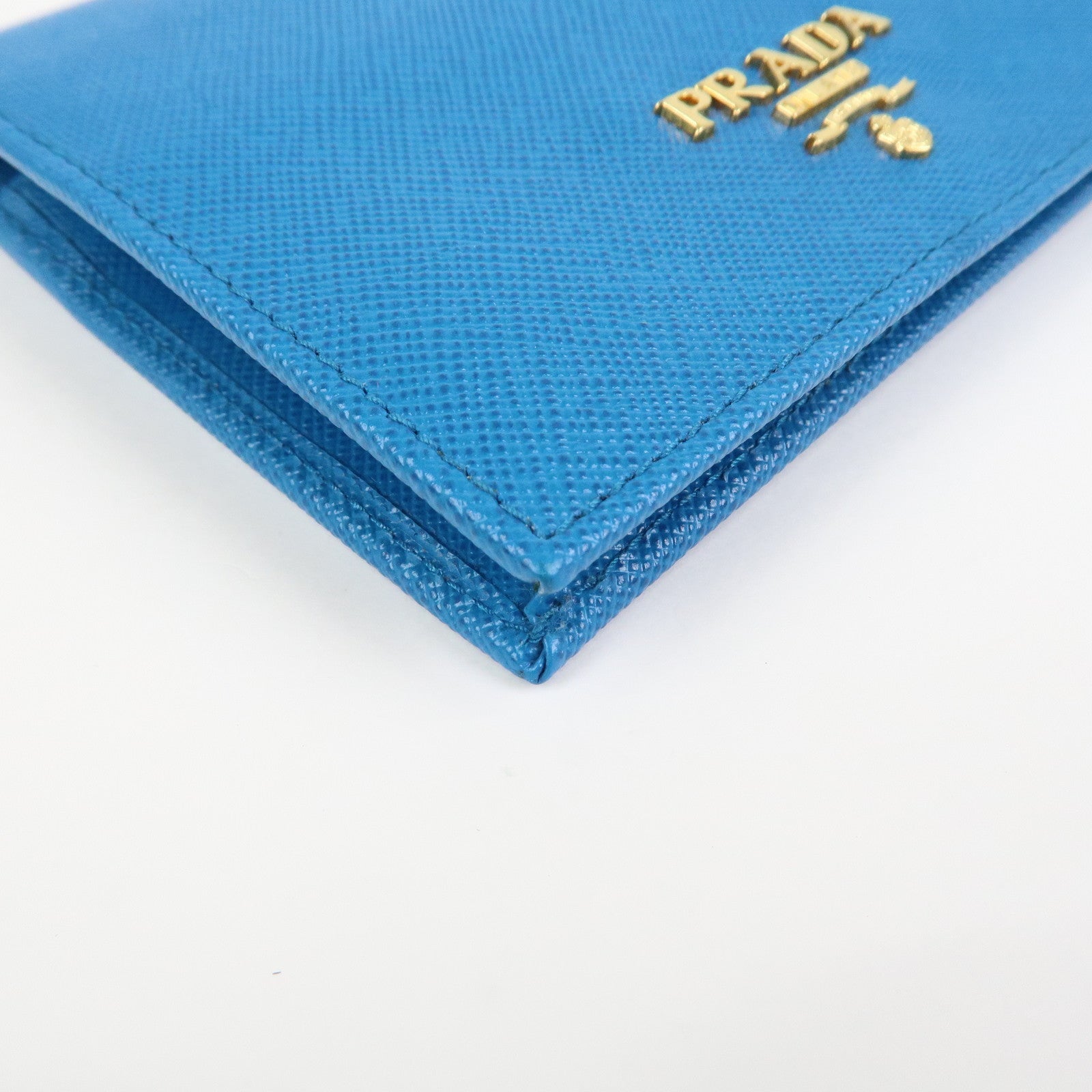 PRADA Saffiano Leather Bi-fold Compact Wallet Blue 1M0204