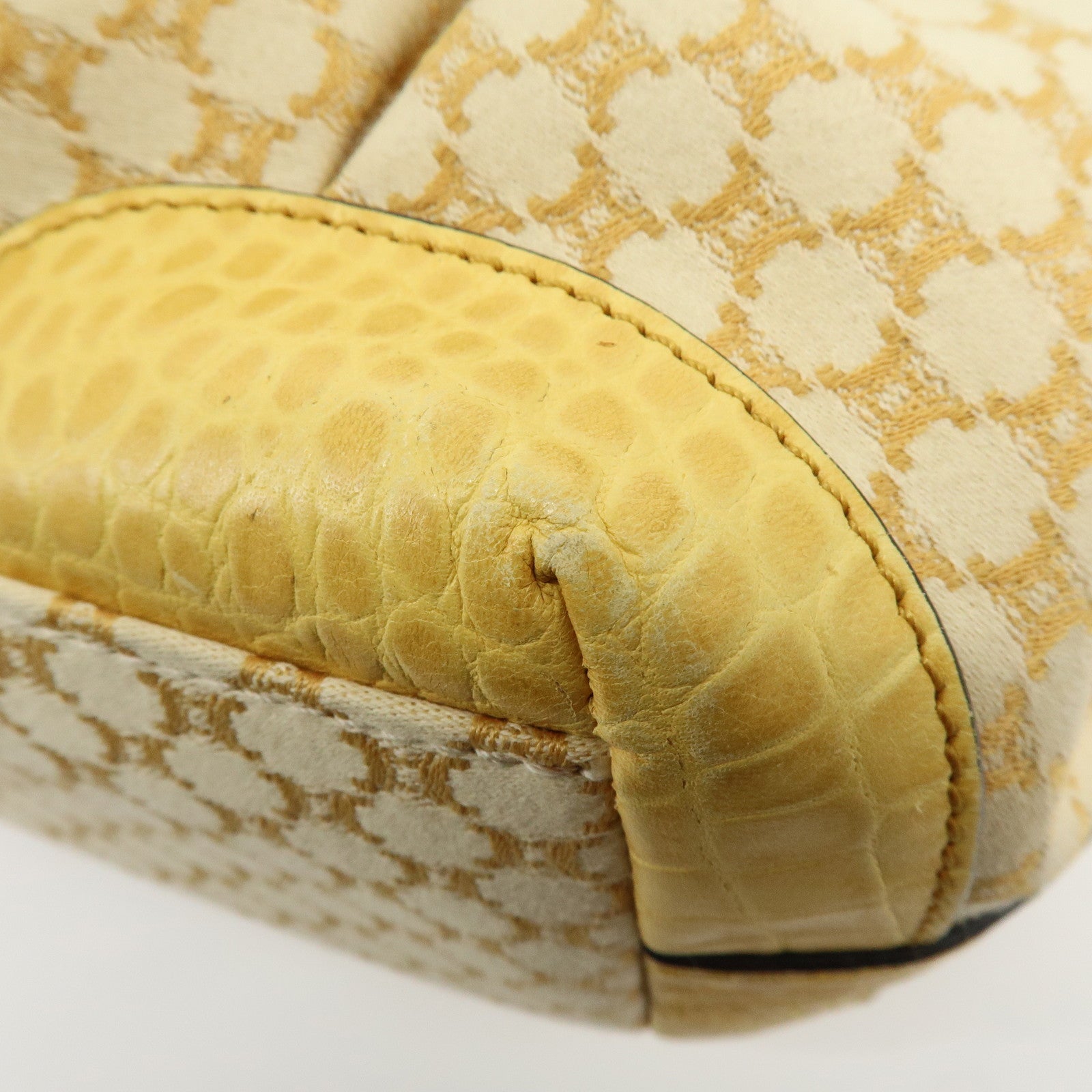 CELINE Macadam Embossed Leather Tote Bag Shoulder Bag Yellow Beige