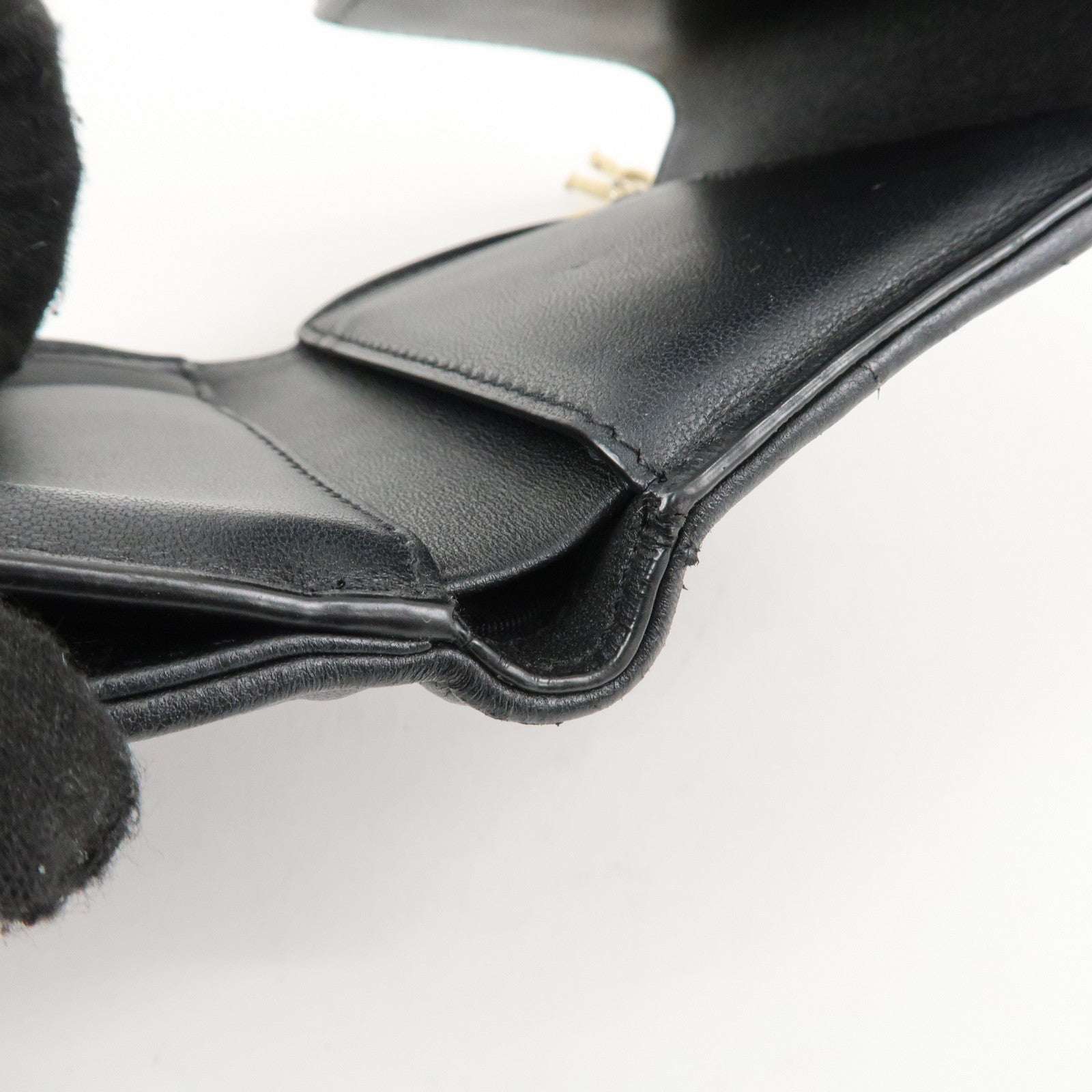 Christian Dior Cannage Leather Tri-fold Wallet Black Used