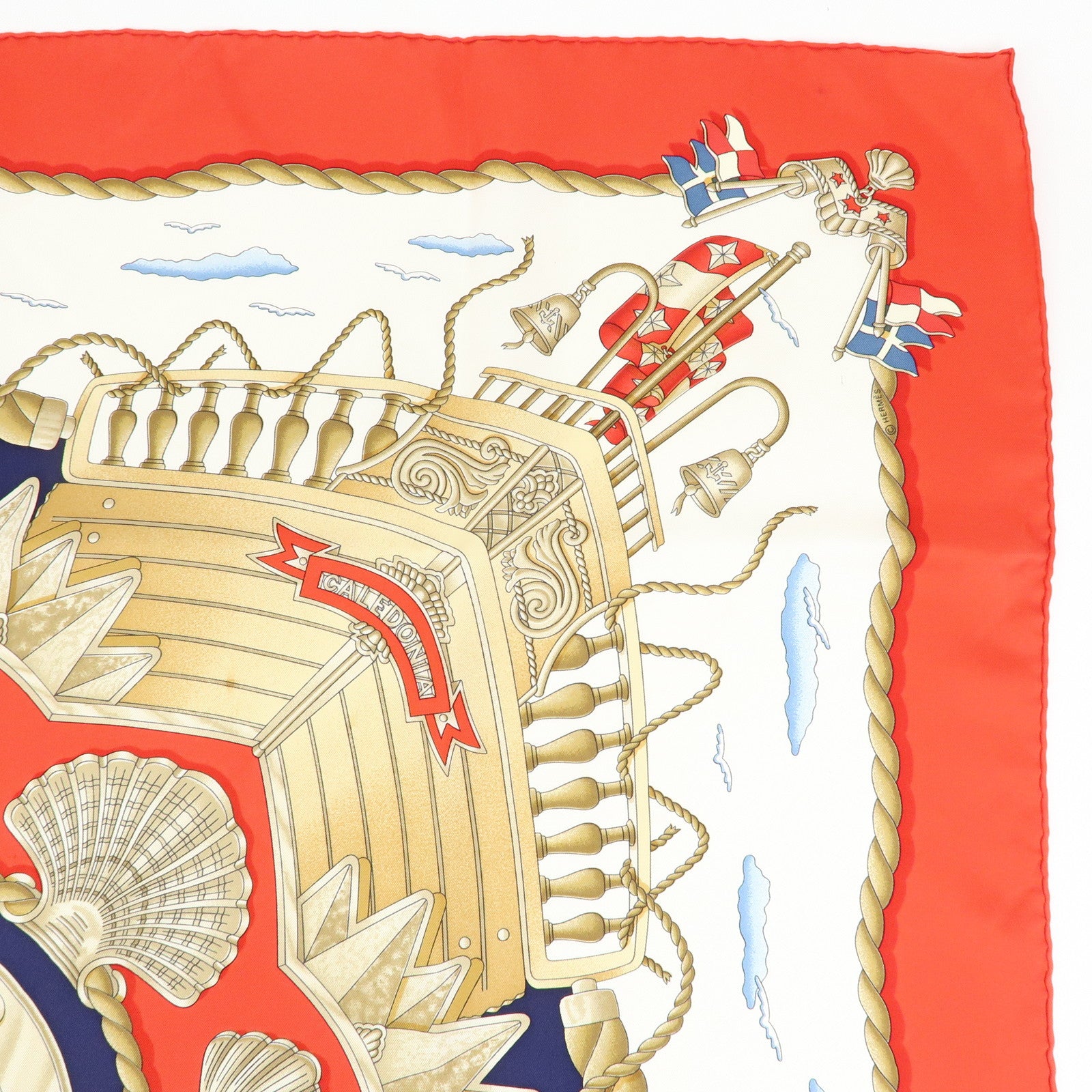 HERMES Carre 90 Silk 100% Scarf RAILING Red Brown