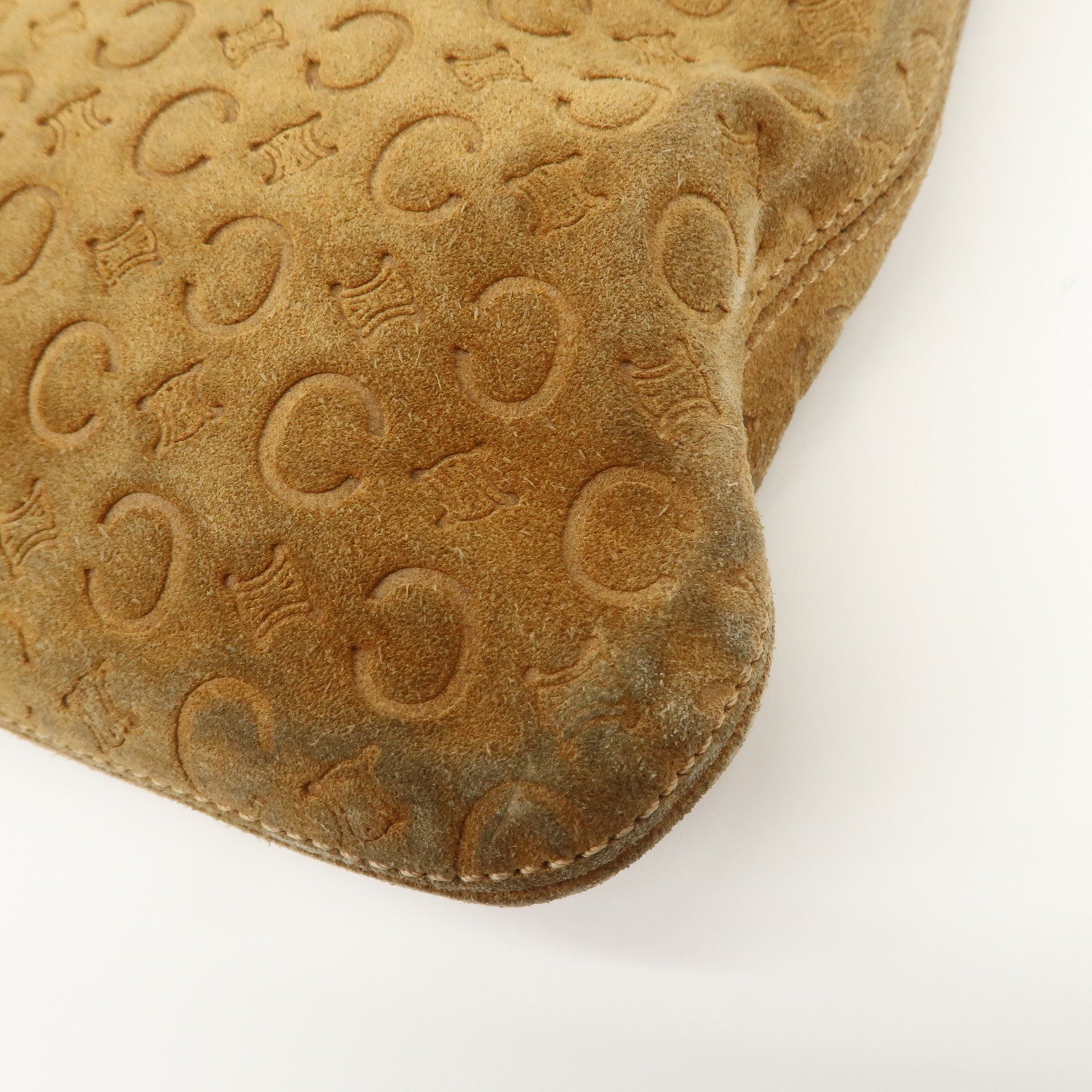 CELINE C Macadam Leather Suede Shoulder Bag Hand Bag Beige