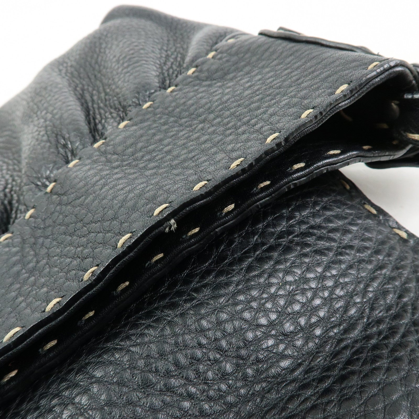 FENDI Selleria Leather Shoulder Bag Hand Bag Black 8BR356