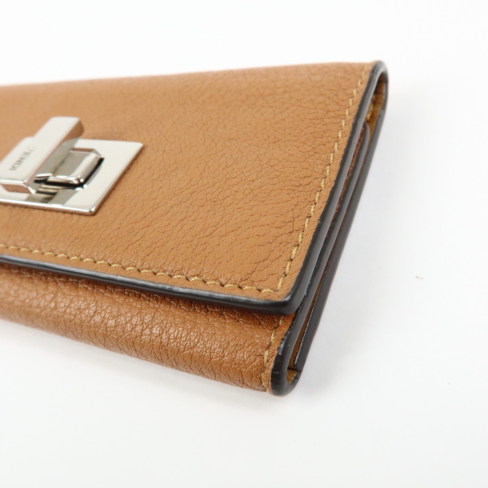 FENDI Peekaboo Leather Key Case Key Holder Brown 8AP159