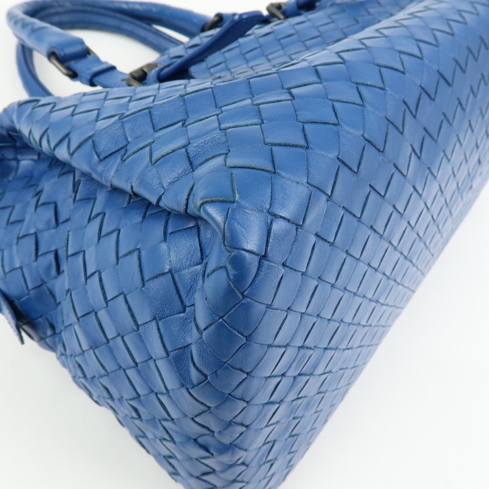 BOTTEGA VENETA Intrecciato Nappa Leather Boston Bag Hand Bag Blue