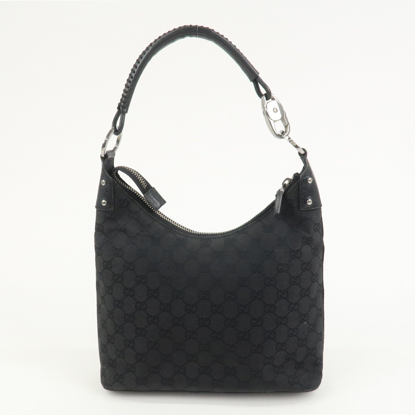GUCCI GG Canvas Leather Shoulder Bag Hand Bag Black 115003