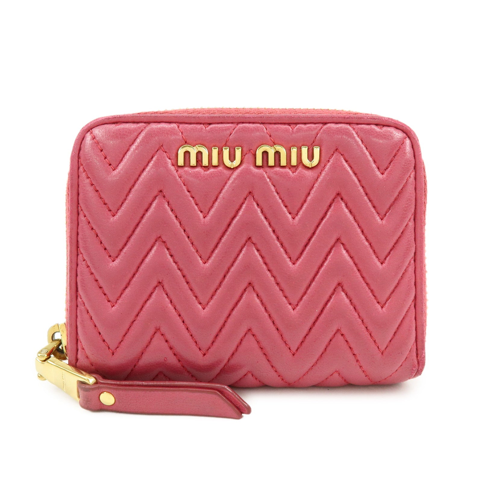 MIU MIU Logo Nappa Leather Coin Case Coin Purse Pink 5MM268