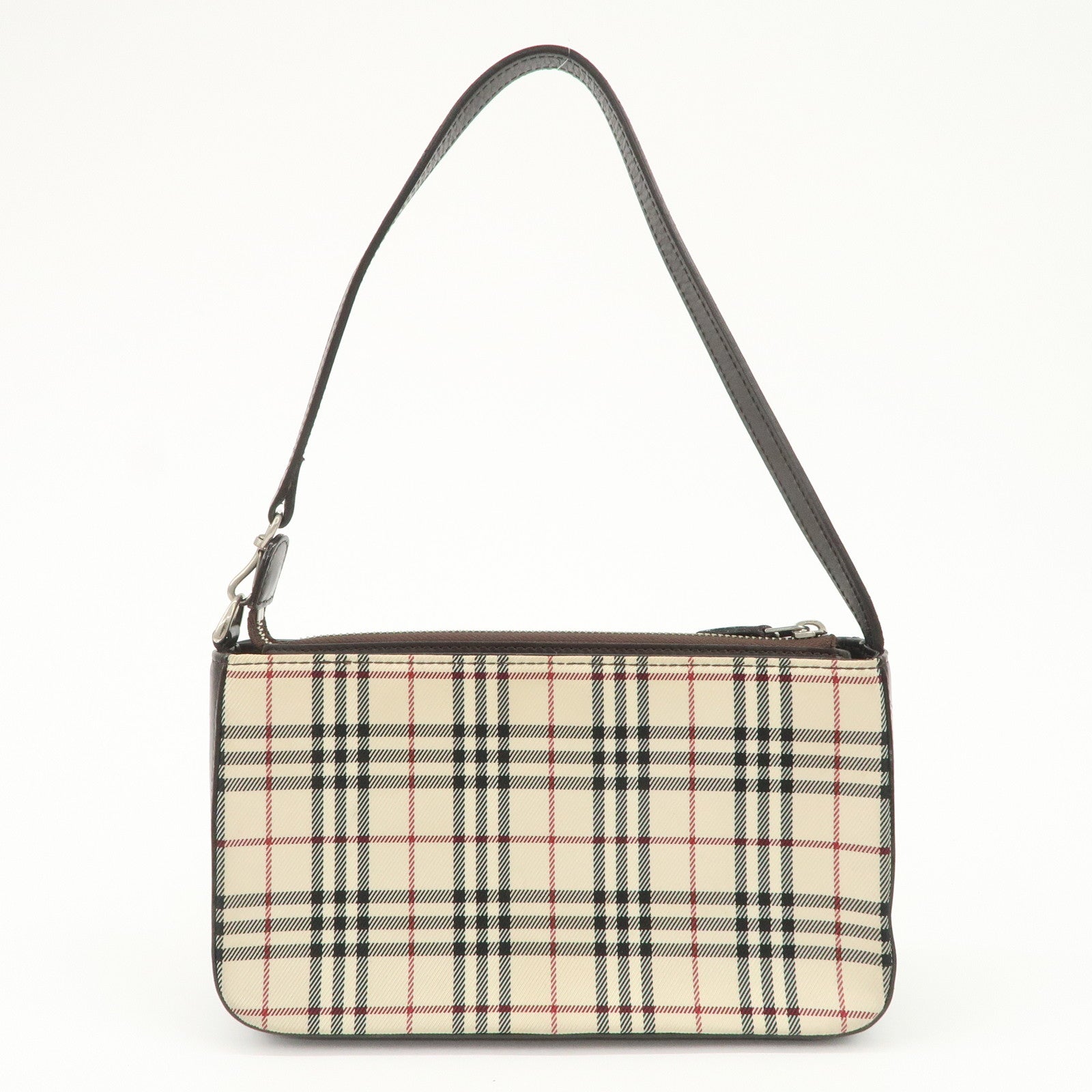 BURBERRY Leather Canvas Shoulder Bag Nova Plaid Brown