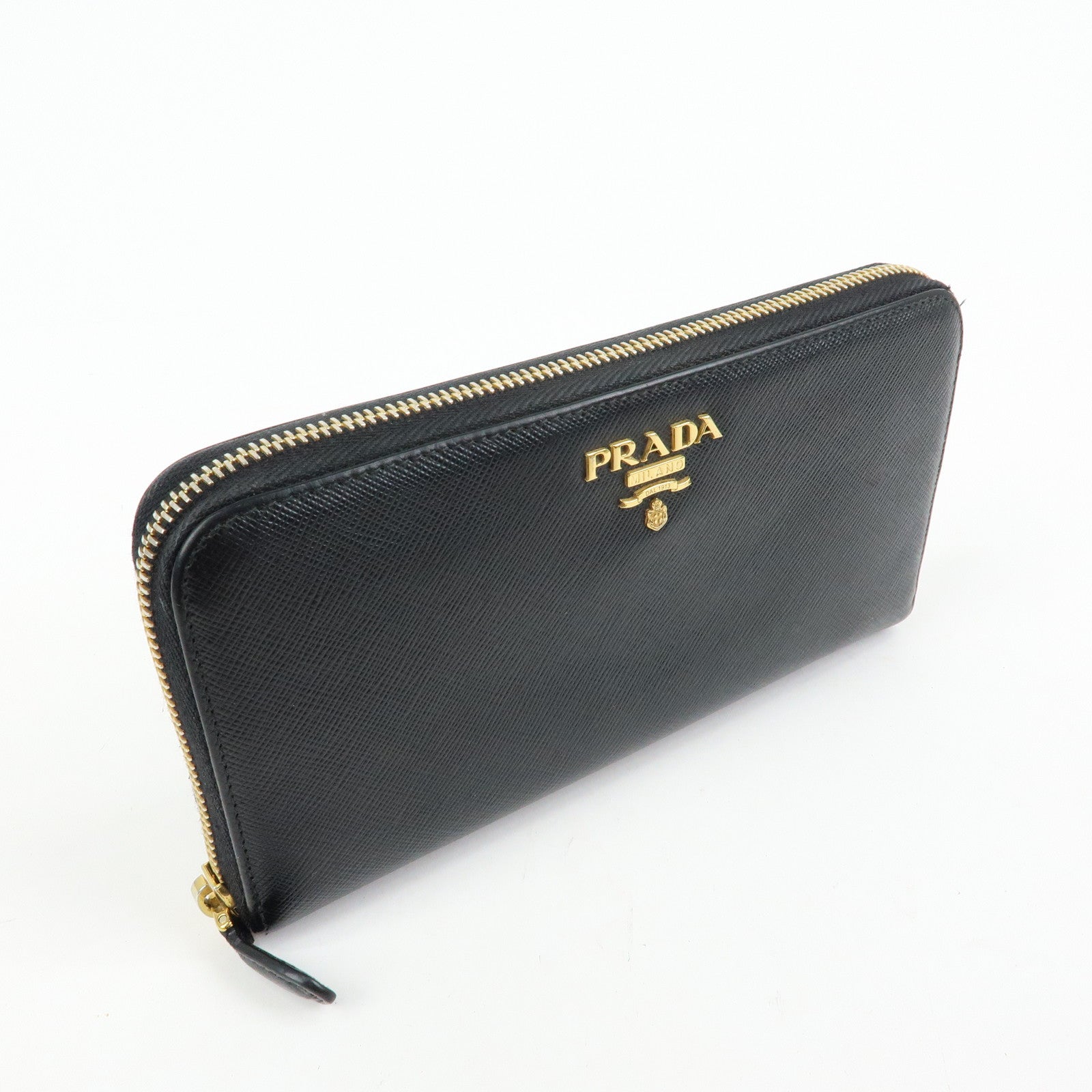 PRADA Saffiano Leather Round Zippy Long Wallet Black 1ML506
