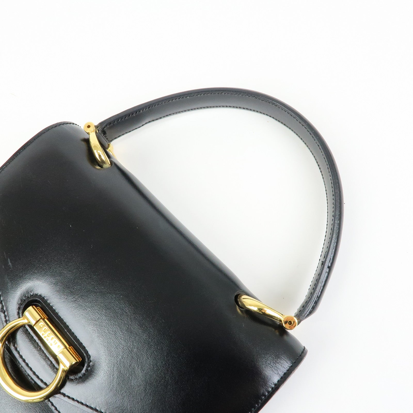 CELINE Leather Double Flap Hand Bag Black