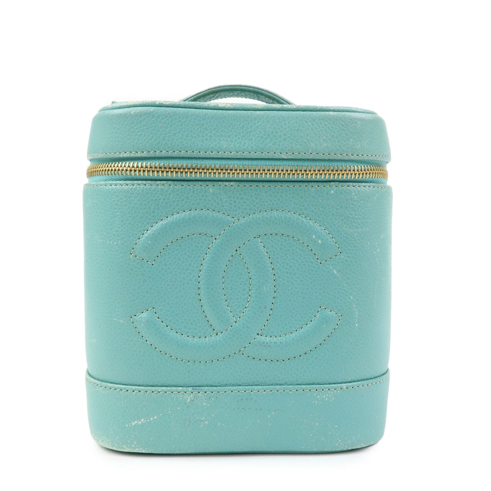 CHANEL COCO Mark Caviarskin Vanity Bag Hand Bag Light Blue A01998