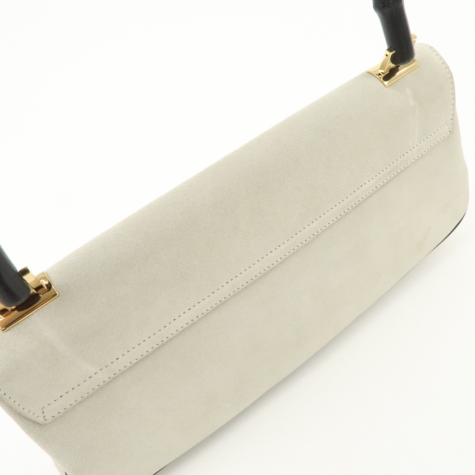 GUCCI Bamboo Suede Shoulder Bag Hand Bag Light Gray 001.4047