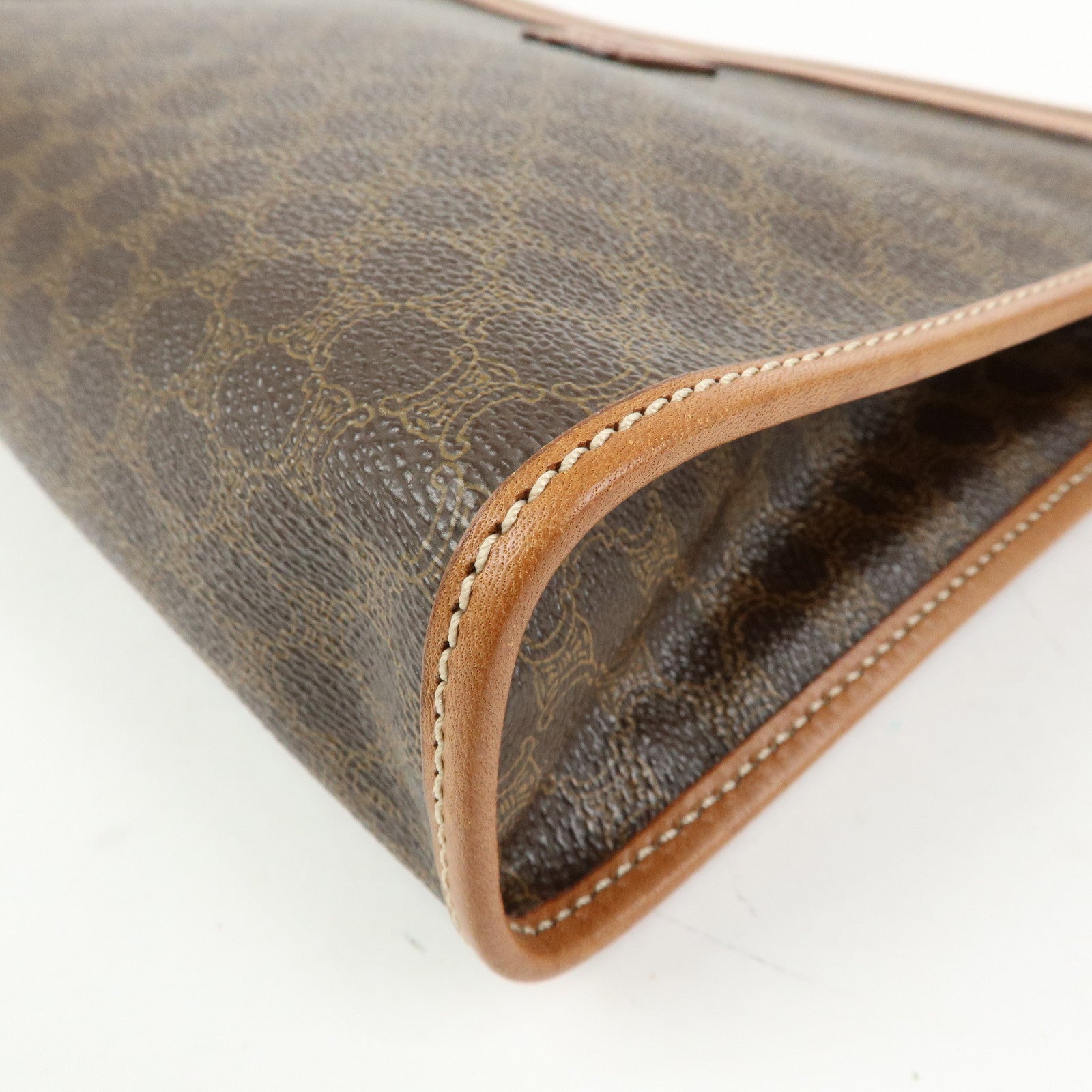 CELINE Macadam PVC Coated Canvas Leather Clutch Bag Pouch Brown