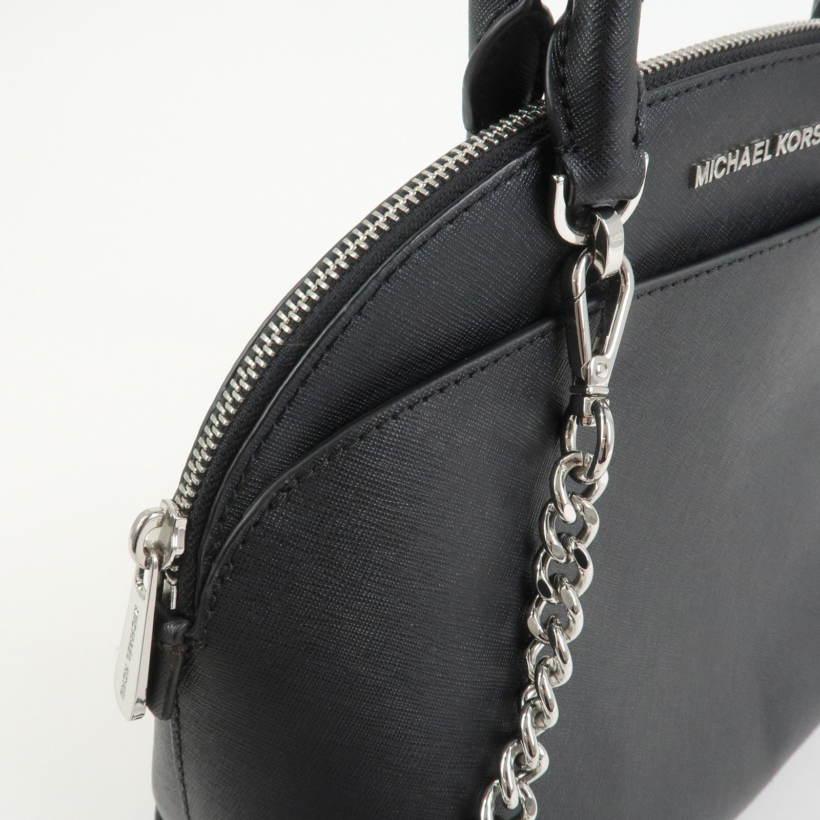 MICHAEL KORS Leather 2 Way Shoulder Bag Hand Bag Black Silver