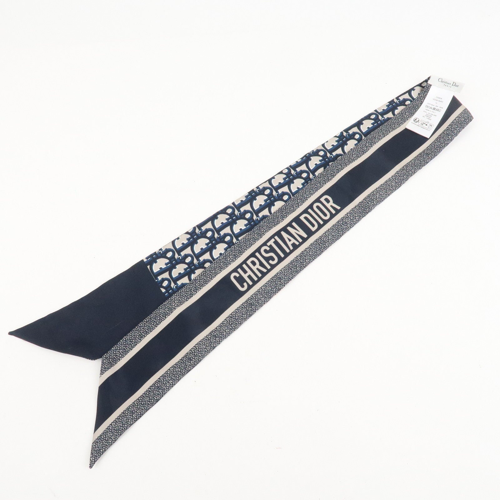 Christian Dior Oblique Mitzah Silk 100% Scarf Navy