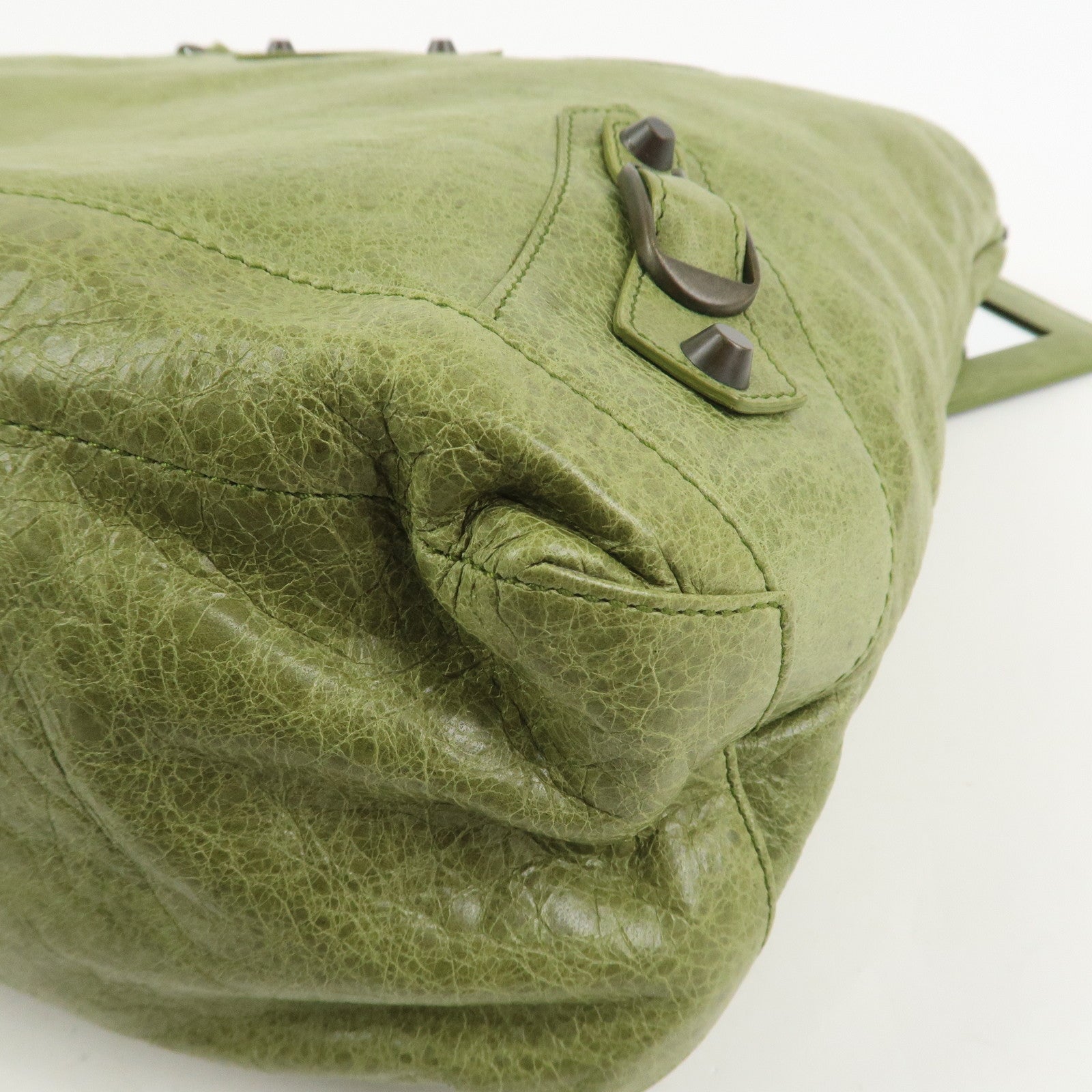 BALENCIAGA Leather The Day Shoulder Bag Green 140442