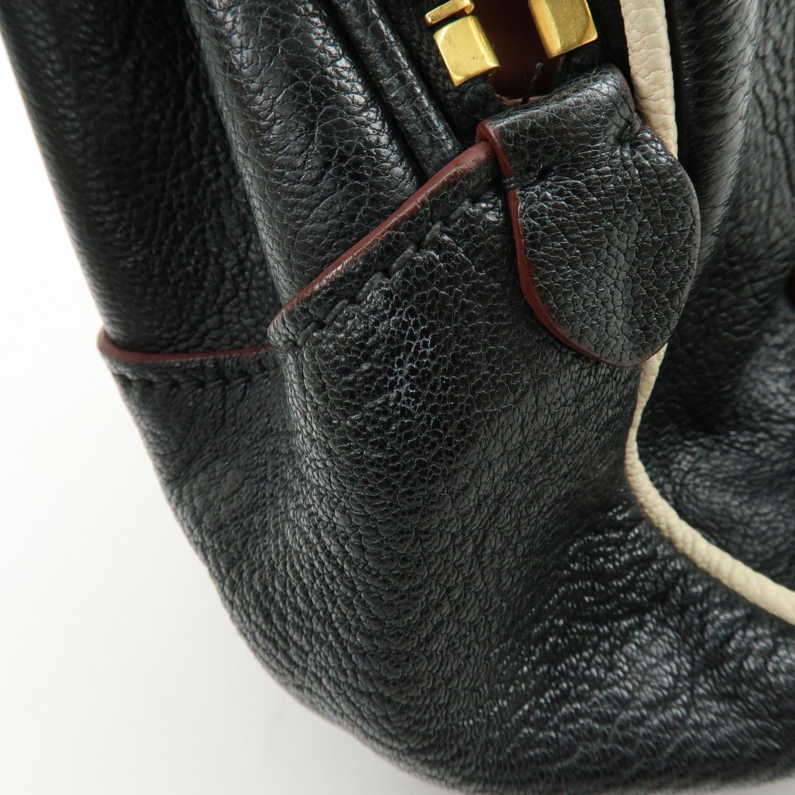 MIU MIU Logo Madras Leather 2Way Bag Hand Bag Shoulder Bag Black