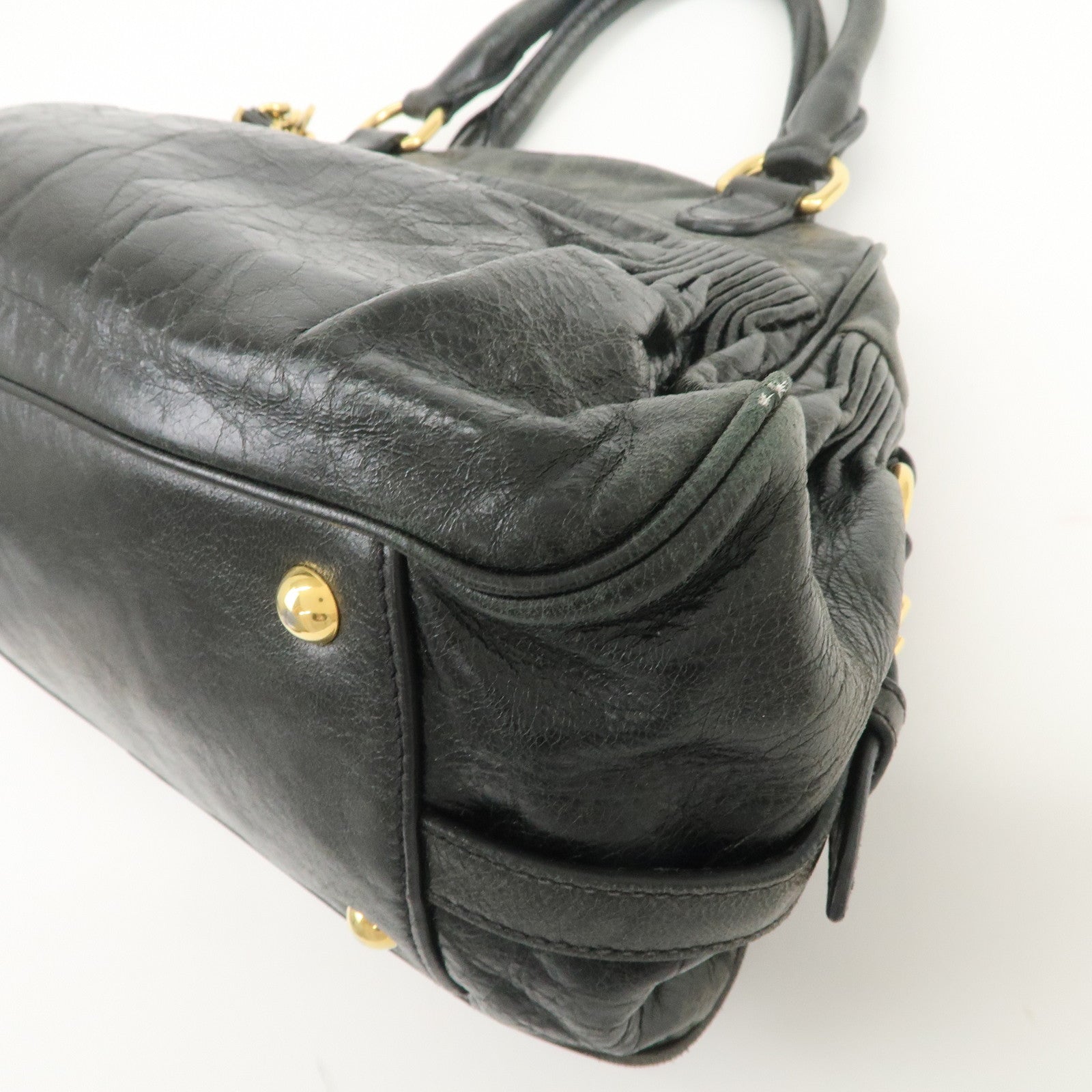 MIU MIU Logo Leather 2Way Bag Hand Bag Shoulder Bag Black