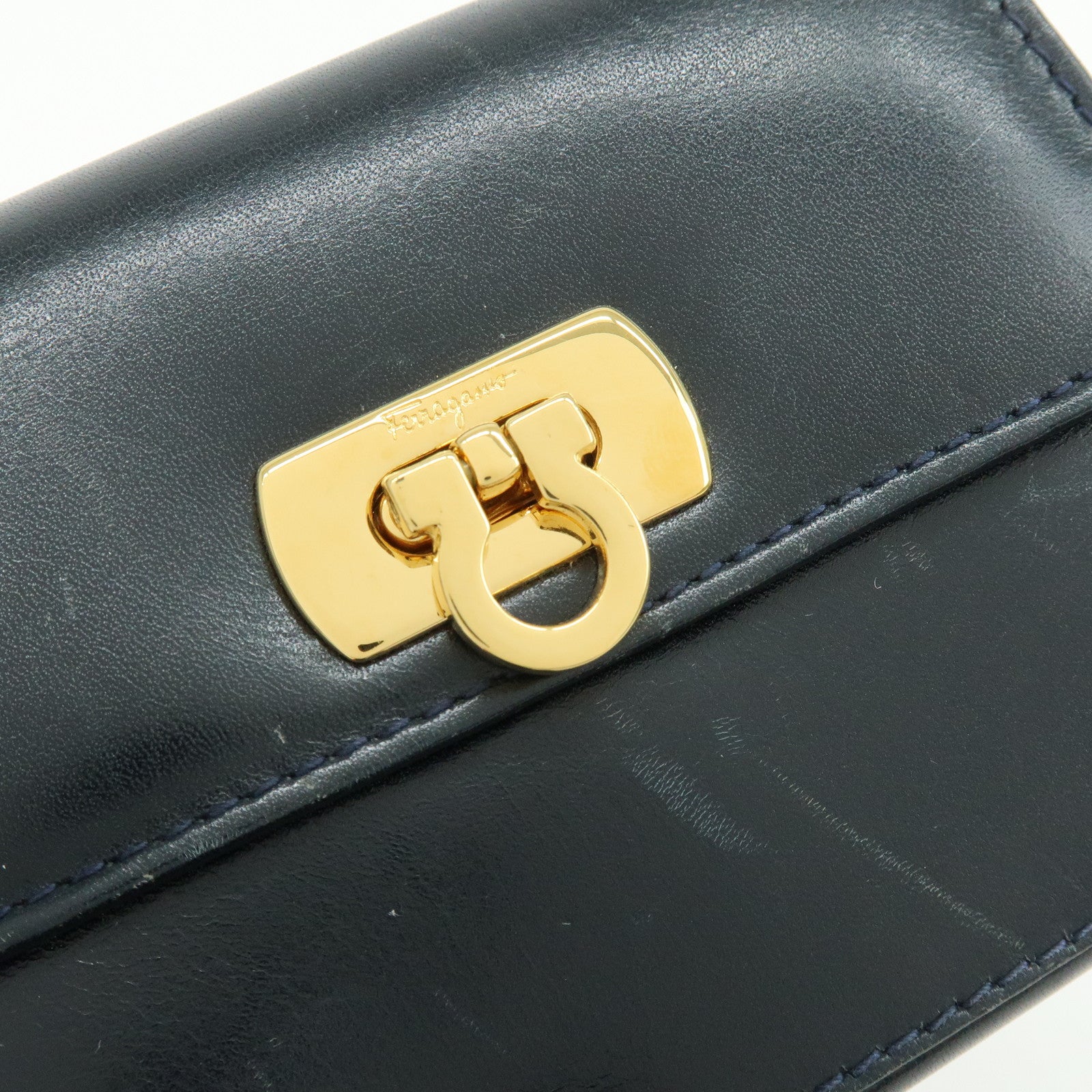 Ferragamo Gancini Leather Mini Shoulder Bag Crossbody Bag Navy