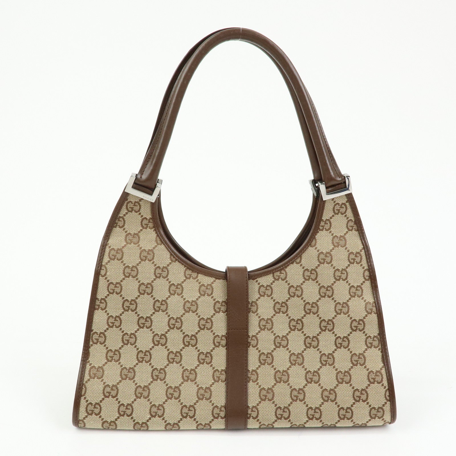 GUCCI Jackie GG Canvas Leather Shoulder Bag Beige Brown 01719