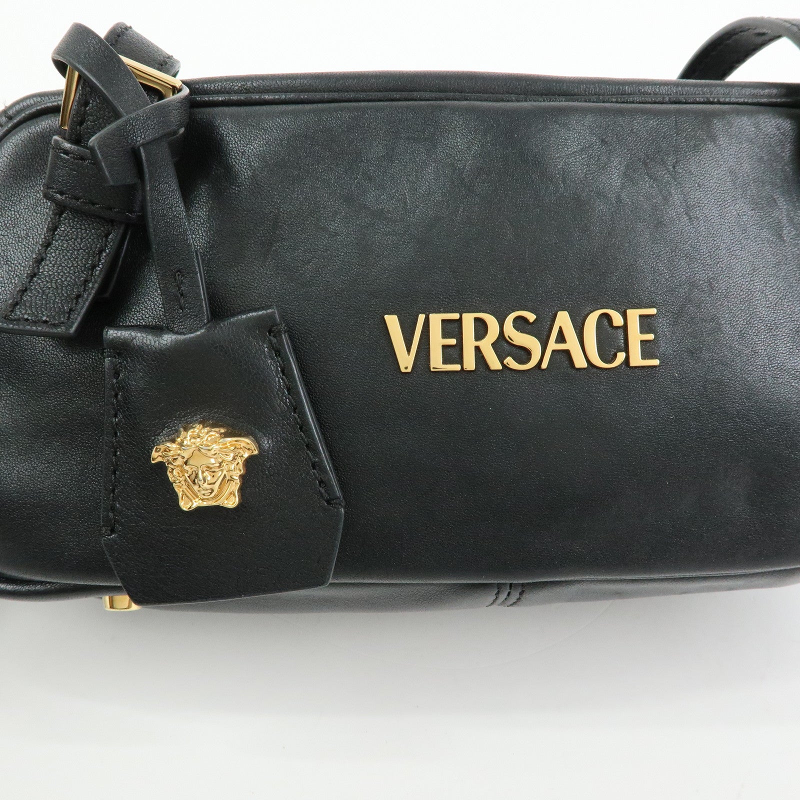 VERSACE Medusa Nappa Leather Bowling Bag Shoulder Bag Black
