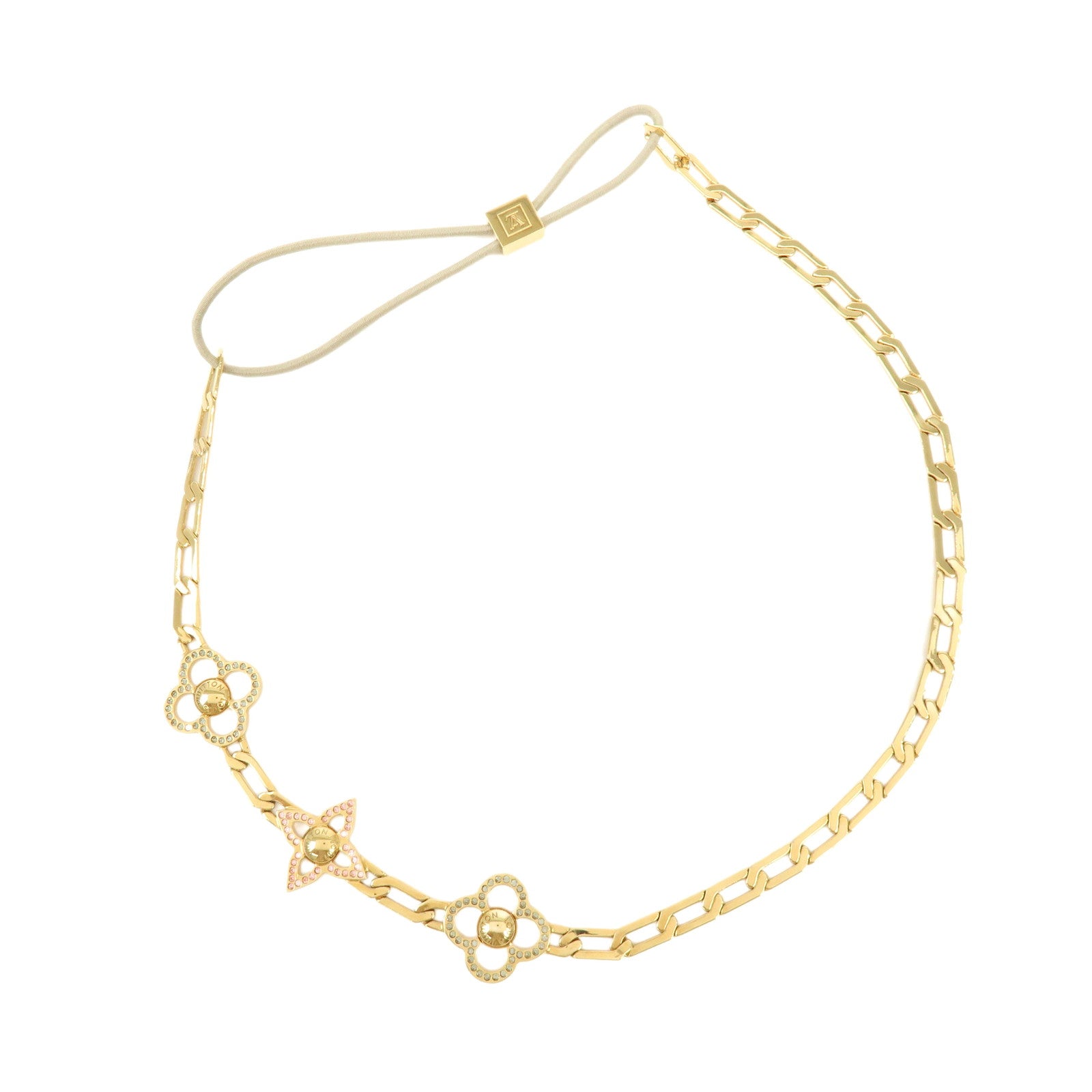 Louis Vuitton Monogram Metal Chain Head Band Hair Accessory Gold