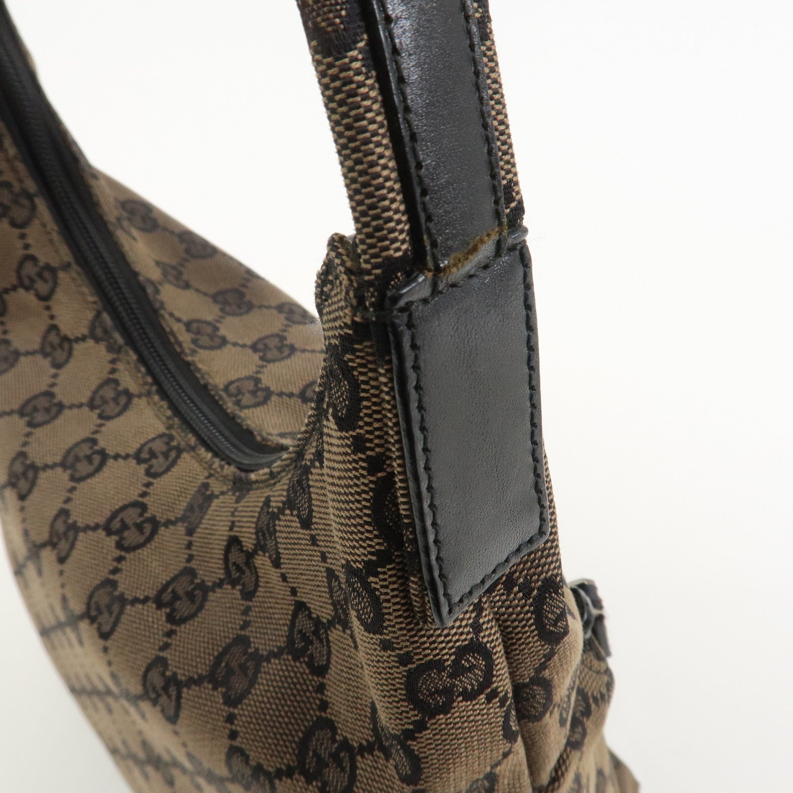GUCCI GG Canvas Leather Shoulder Bag Hand Bag Brown Black 001・3386