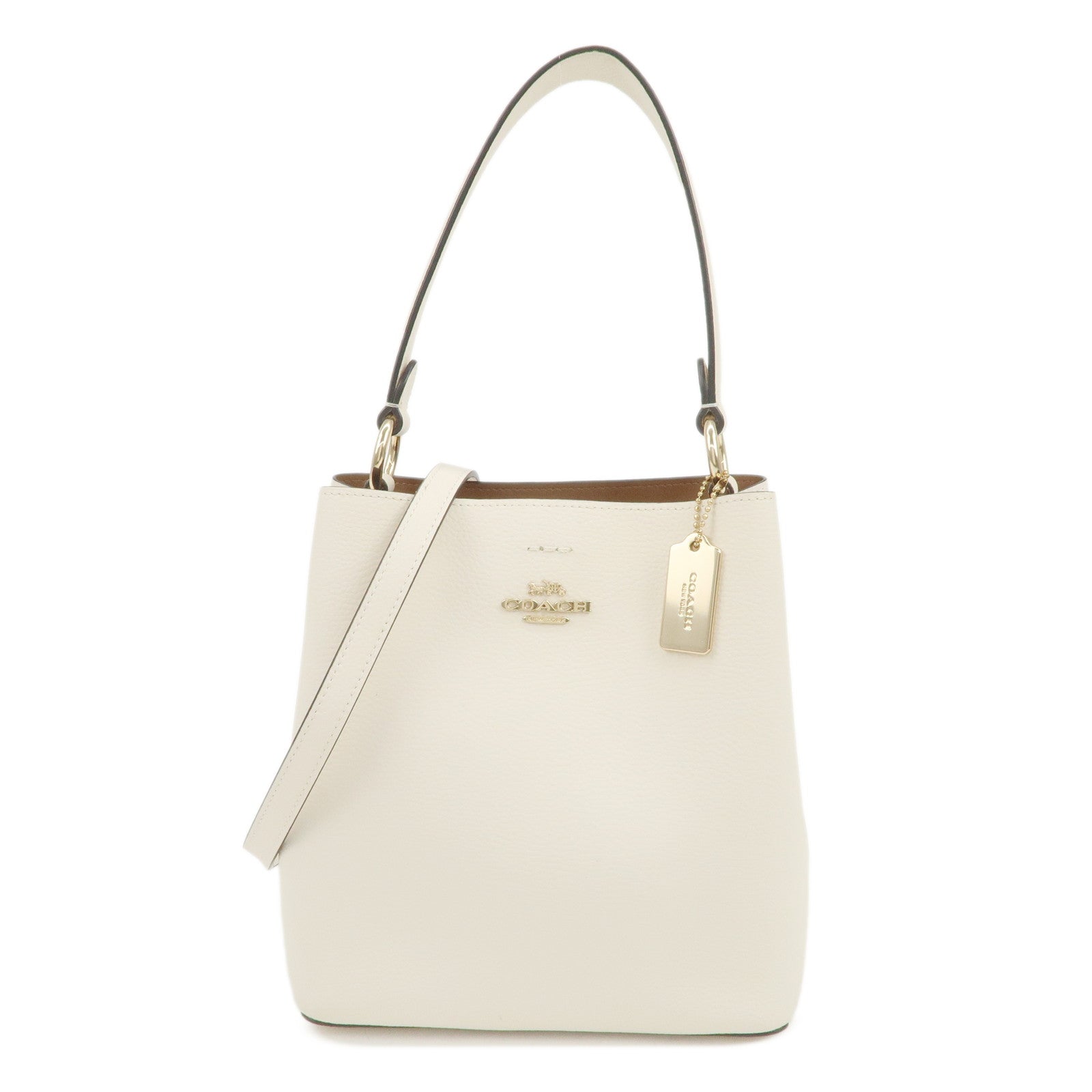 COACH Leather 2Way Bag Hand Bag Shoulder Bag White