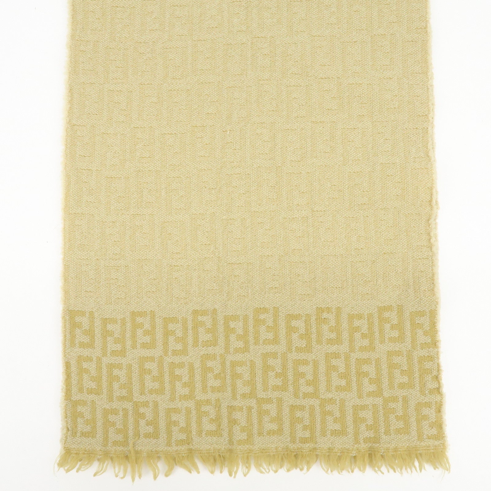 FENDI Zucca Wool 100% Scarf Yellow Beige