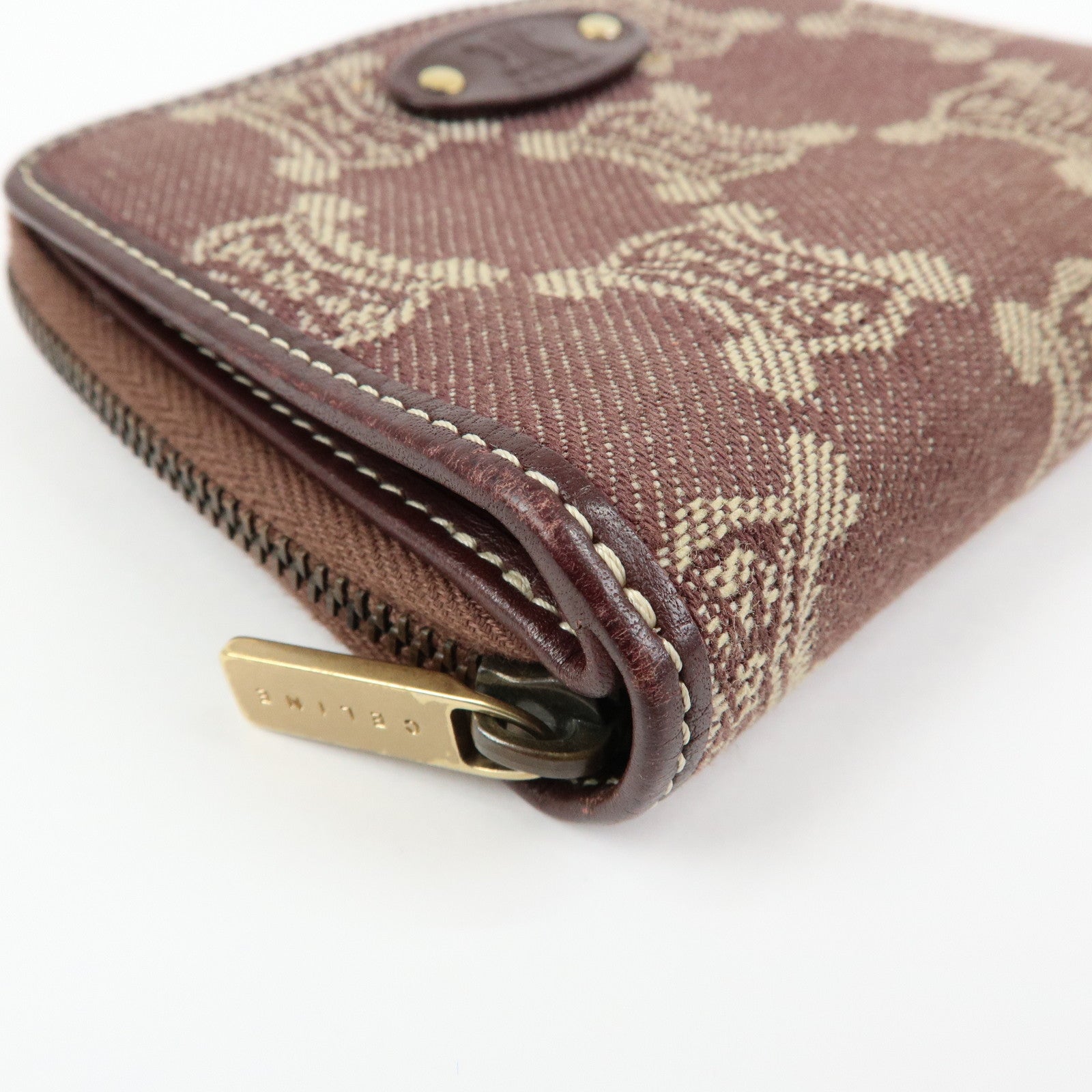 CELINE Macadam Denim Leather Bi-fold Compact Wallet Bordeaux