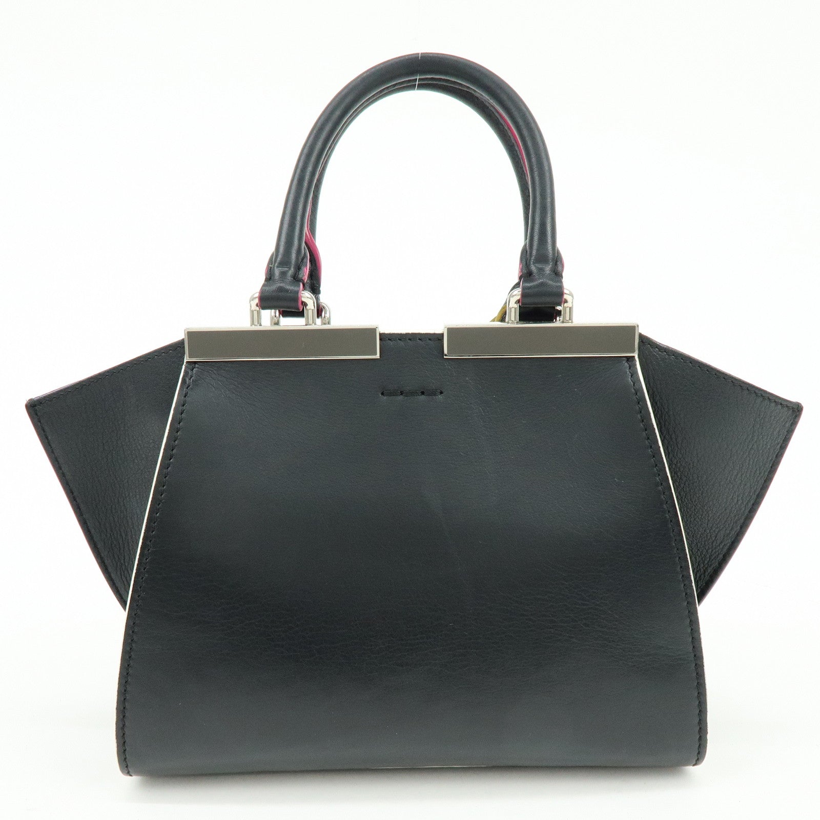 FENDI Trois Jours Leather 2Way Bag Hand Bag Shoulder Bag Black