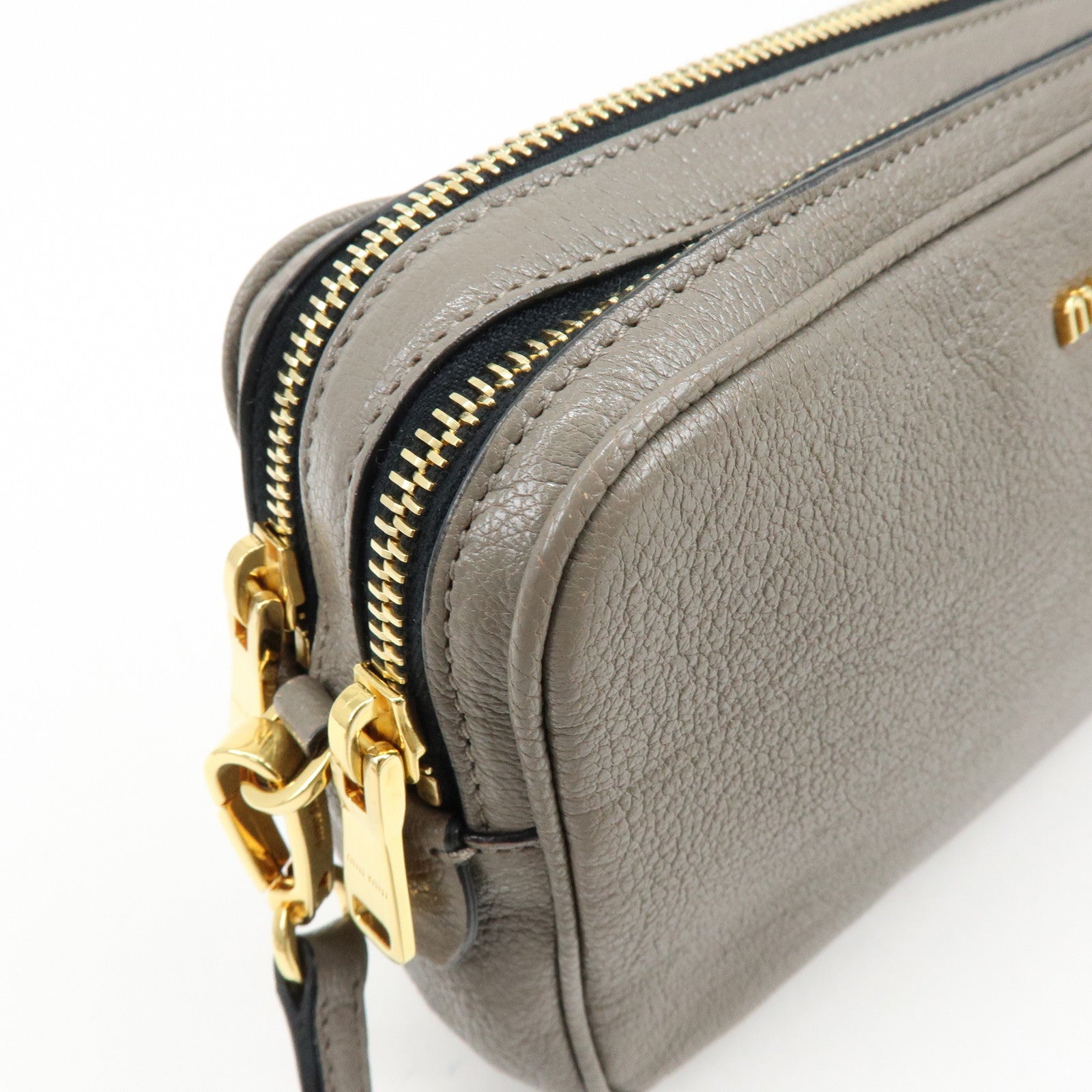 MIU MIU Madras Leather Shoulder Bag Crossbody Bag Gray