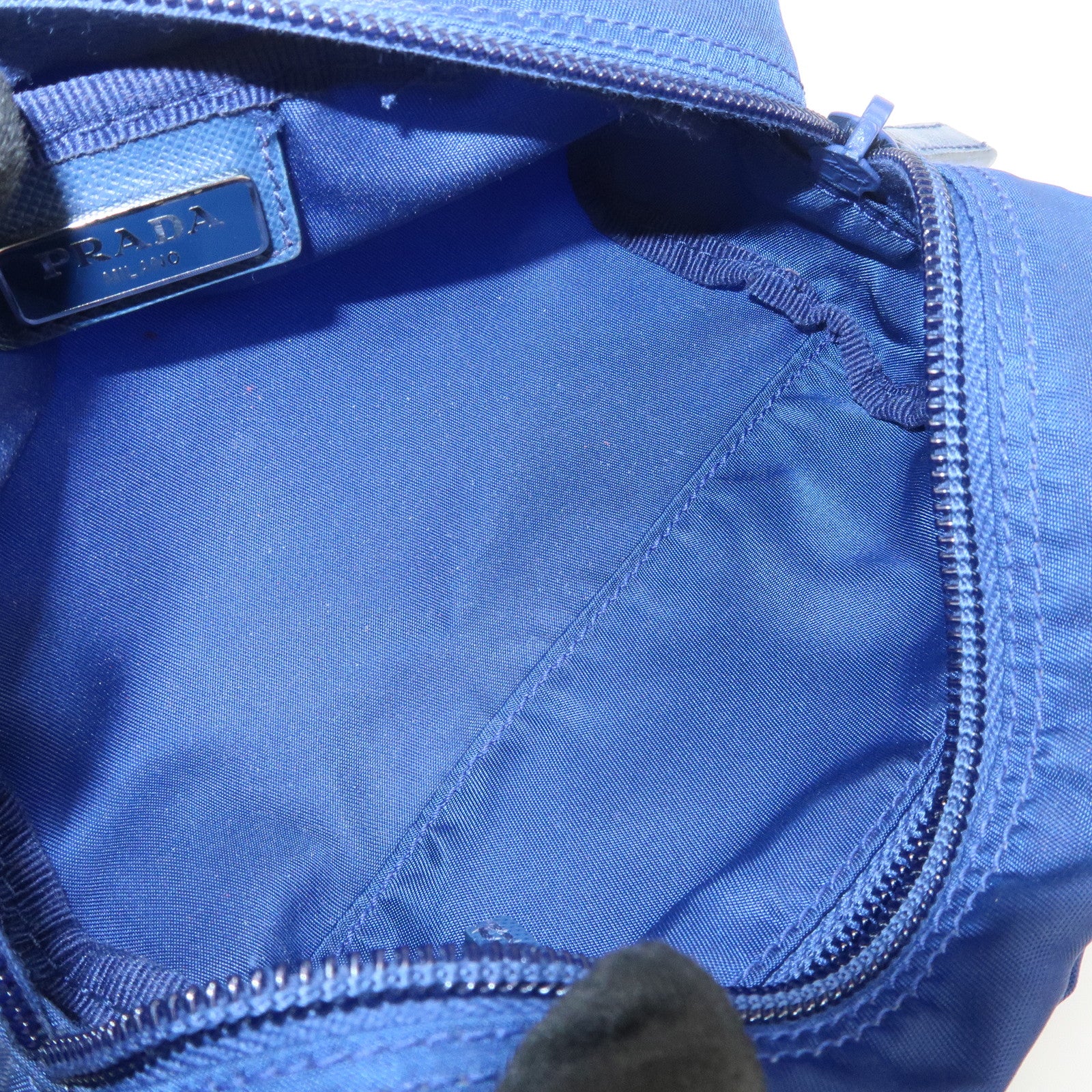 PRADA Triangle Logo Nylon Leather Cosmetic Pouch Blue 1N0175