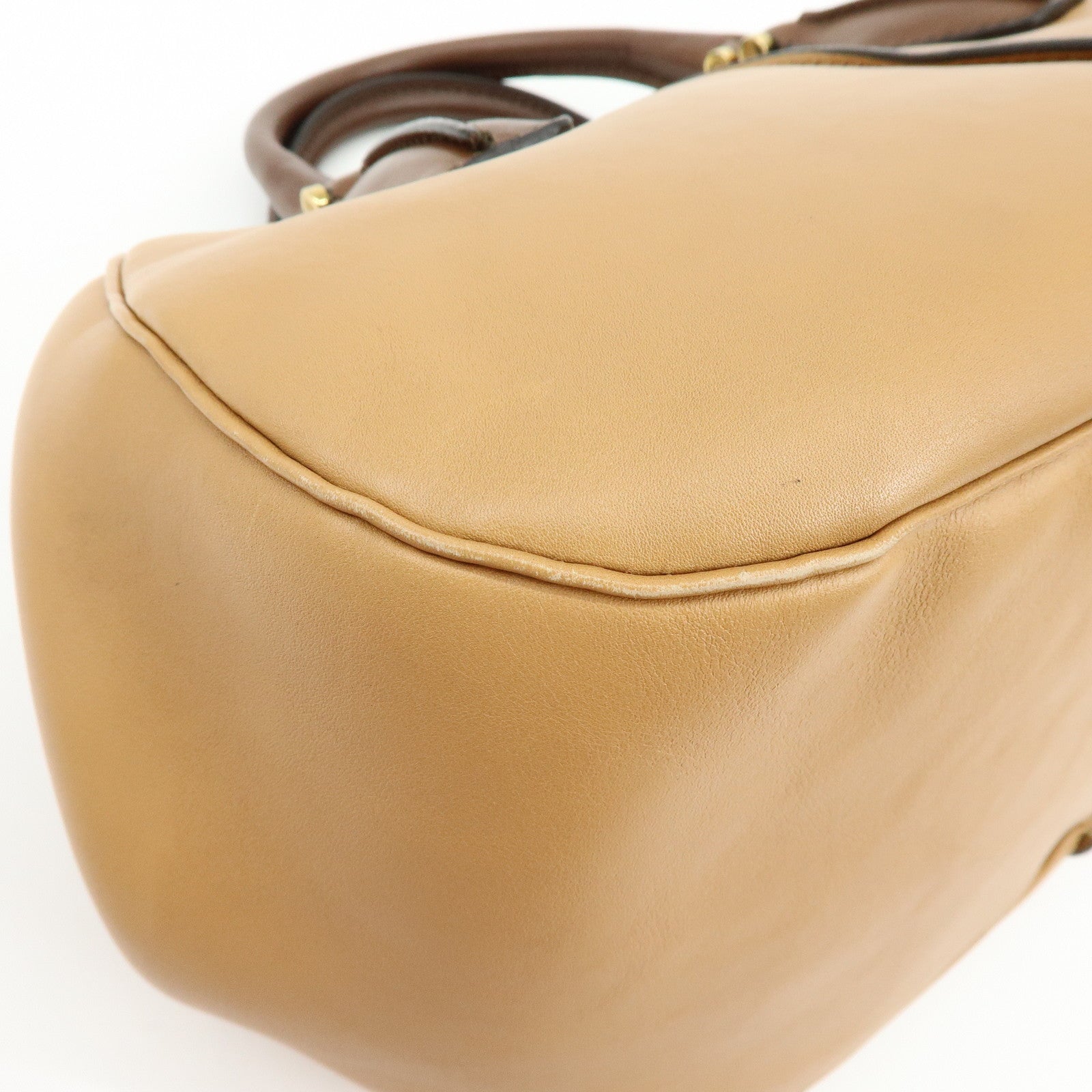 TOD'S Leather Calf Hair Bicolor Hand Bag Tote Bag Beige Brown