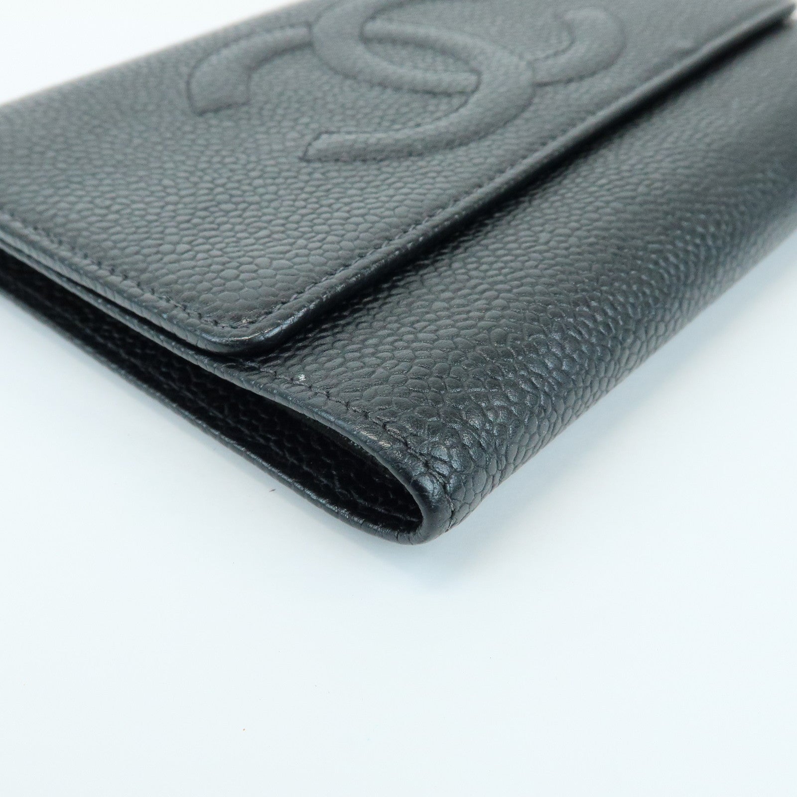 CHANEL COCO Mark Caviarskin Compact Wallet Flap Wallet Black